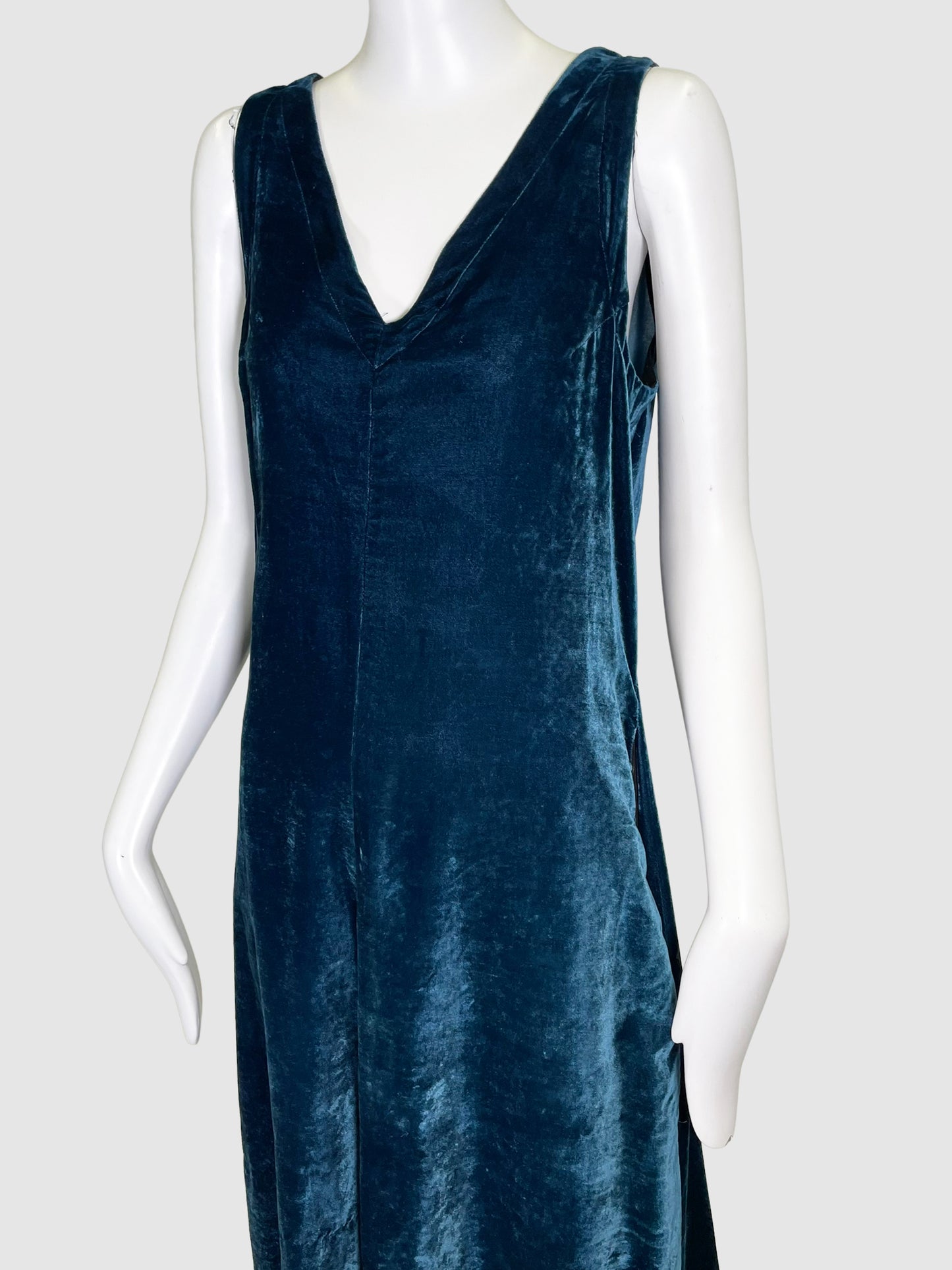 Pomandere Teal V-Neck Velvet Dress - Size 8