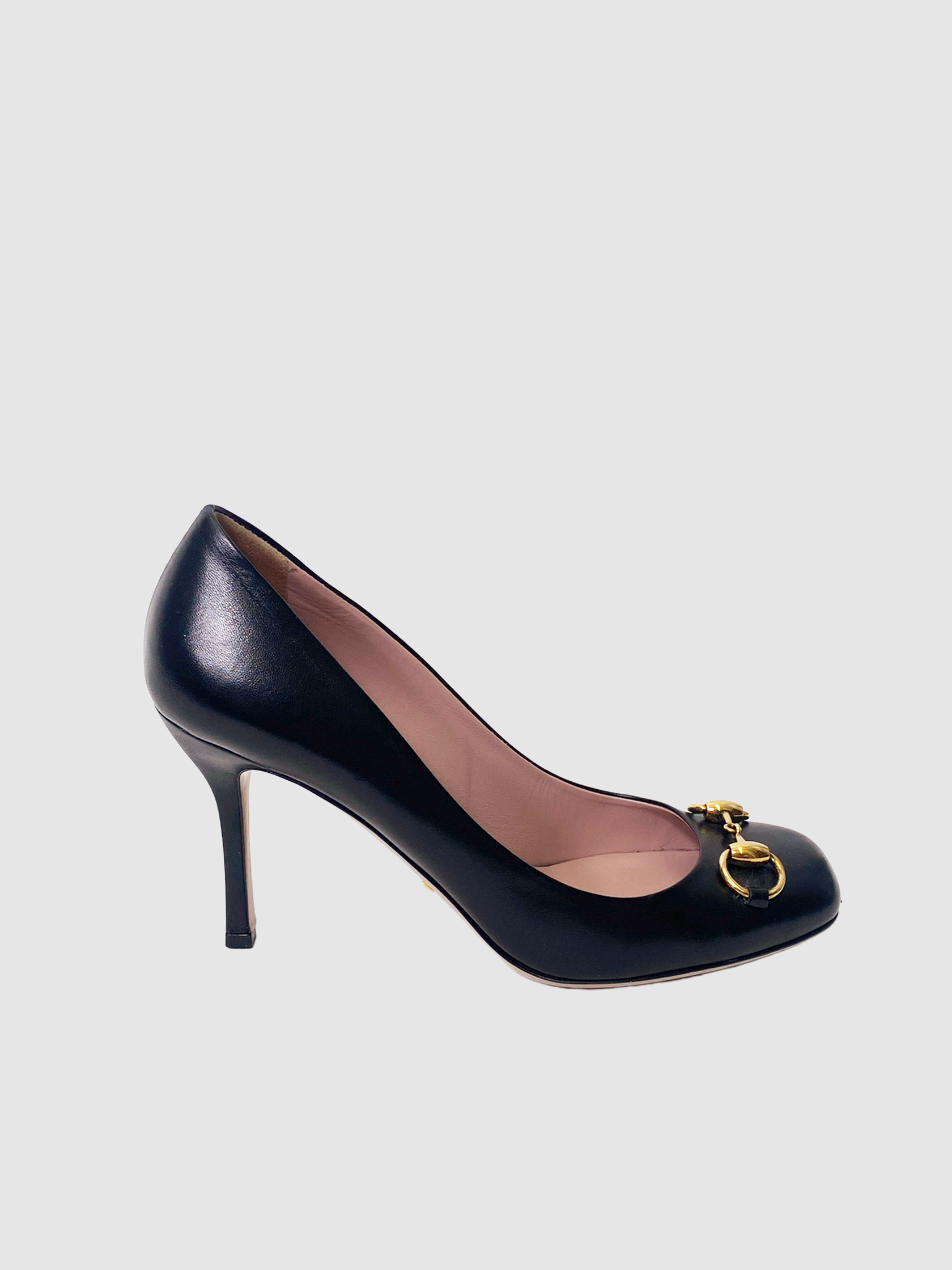 Gucci Square Toe Black Horsebit Heel - Size 38.5