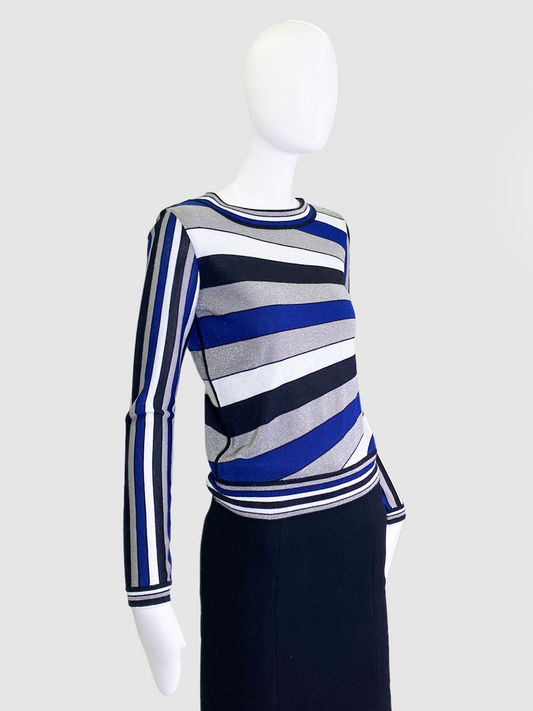 Diane Von Furstenberg Striped Shimmery Sweater - Size S