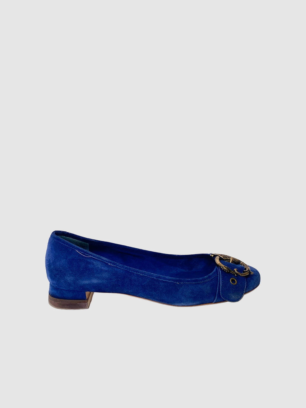 Miu Miu Blue Suede Flat Goose Shape Buckel Consignment Luxury Secondhand Thrift