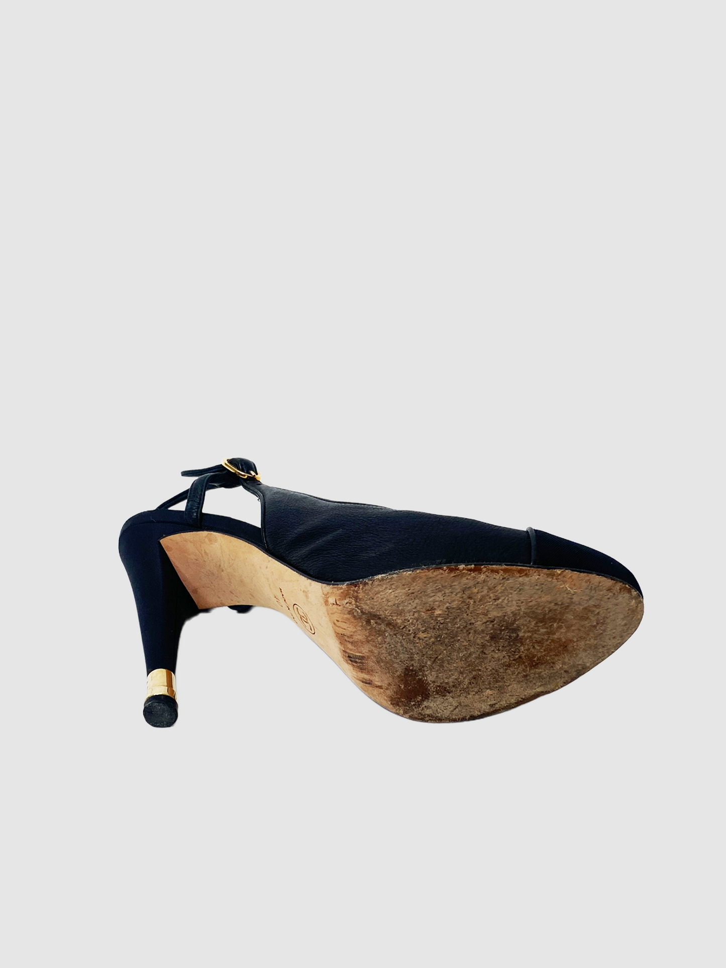 Chanel Black Leather Sling Back Platform Sandals - Size 40