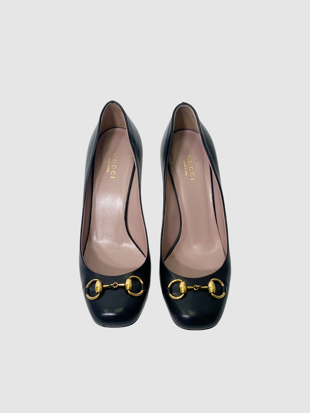 Gucci Square Toe Black Horsebit Heel - Size 38.5