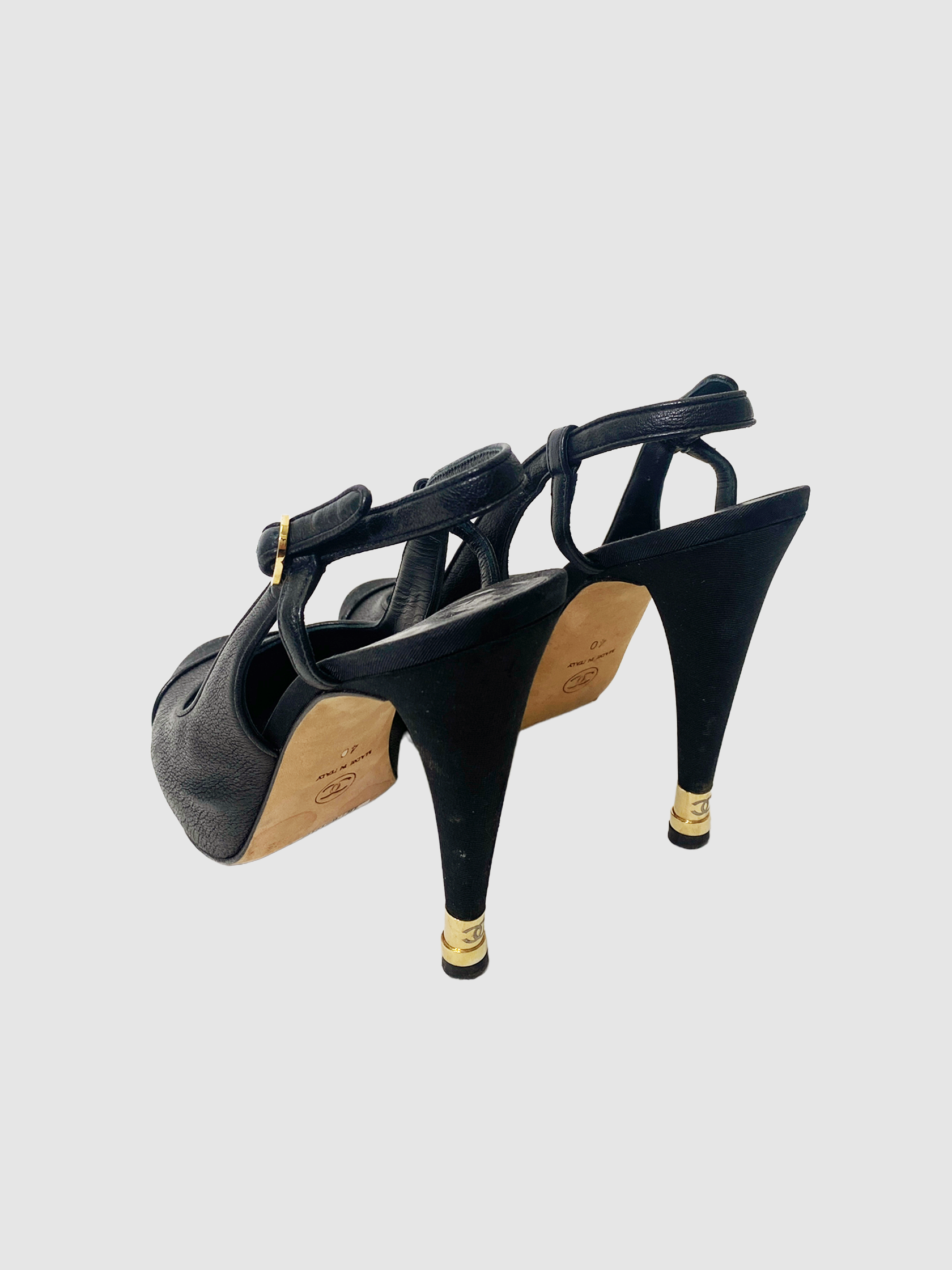 Leather Slingback Platform Pumps - Size 40