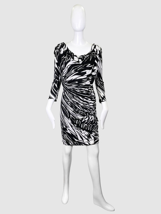 Emilio Pucci Black & White Print Long Sleeves Dress - Size 10