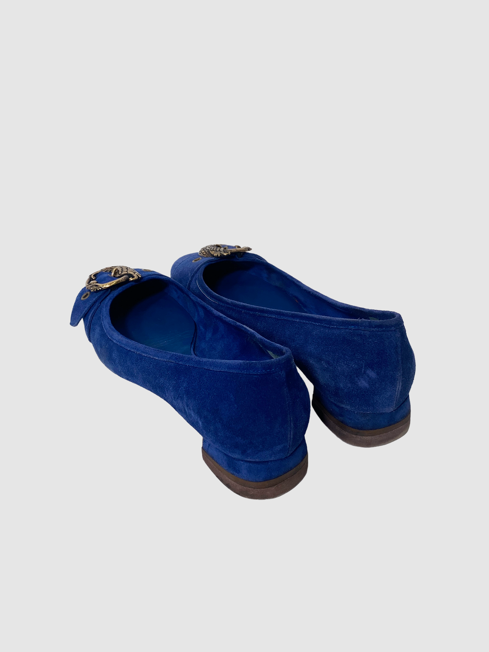 Suede Ballerina Flats with Buckle - Size 39