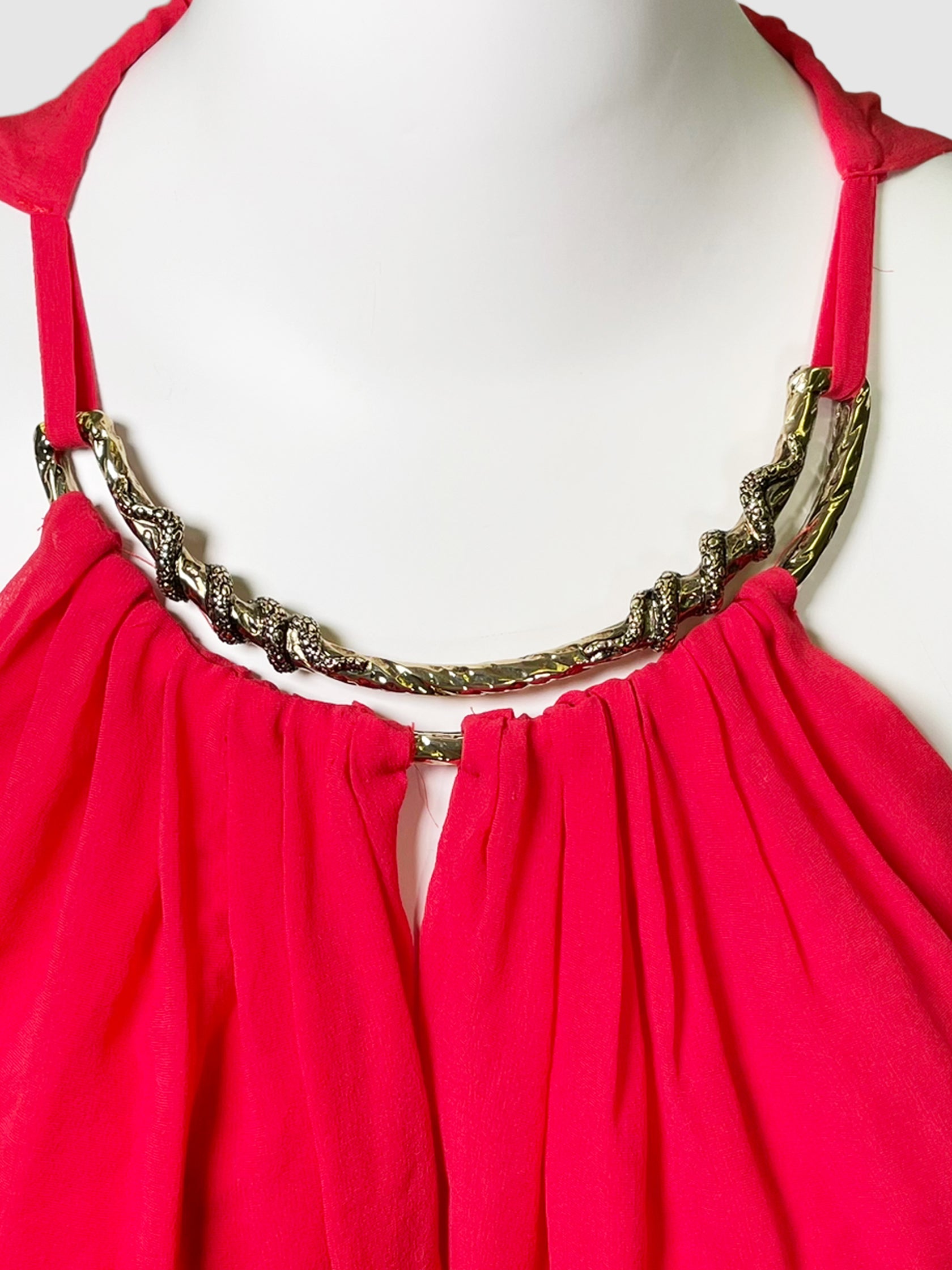 Roberto Cavalli Red w/ Metal Snake Halter Neck Dress - Size 42