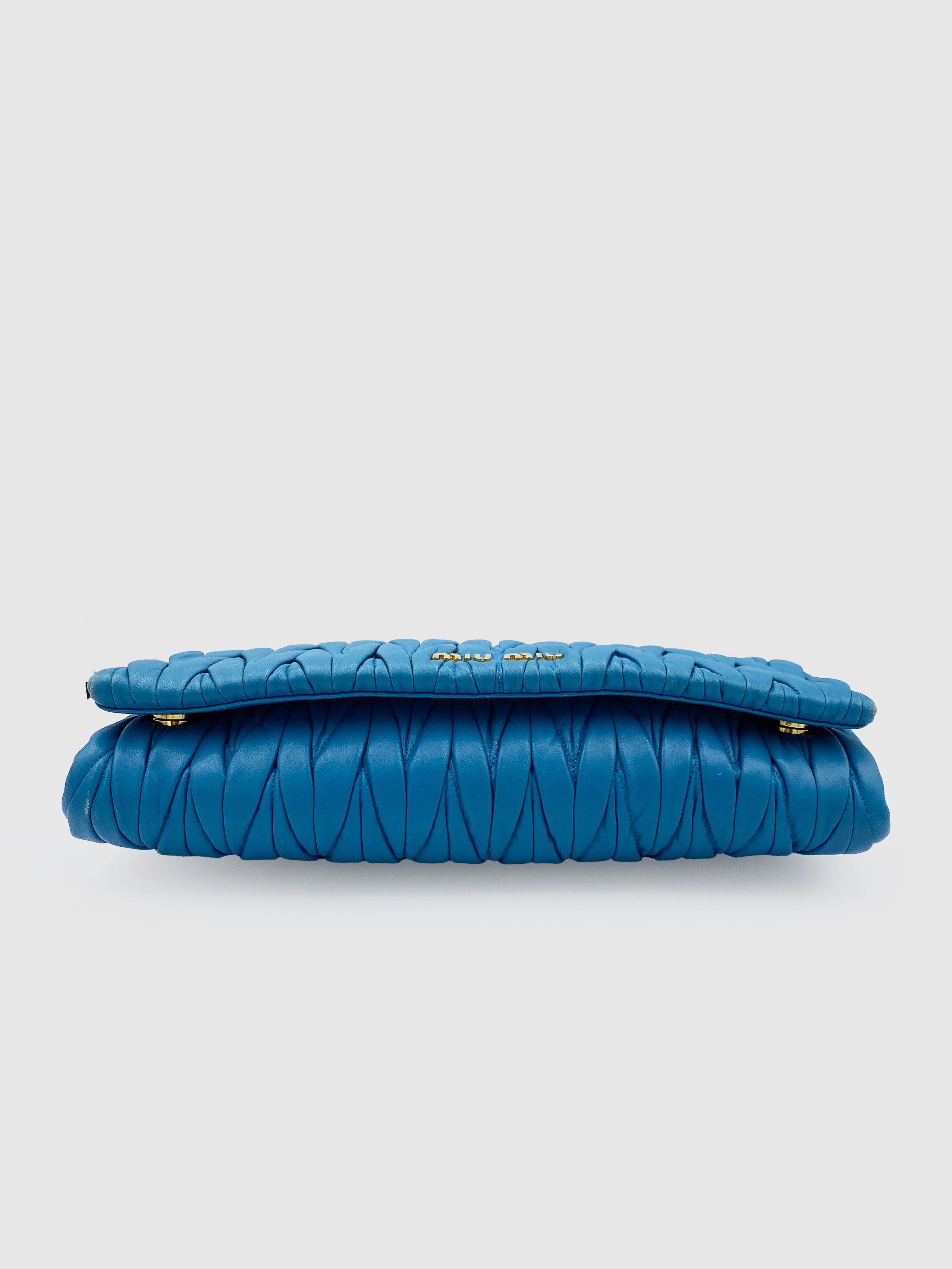 Miu Miu Teal Matelasse Leather Shoulder Bag - Second Nature Boutique