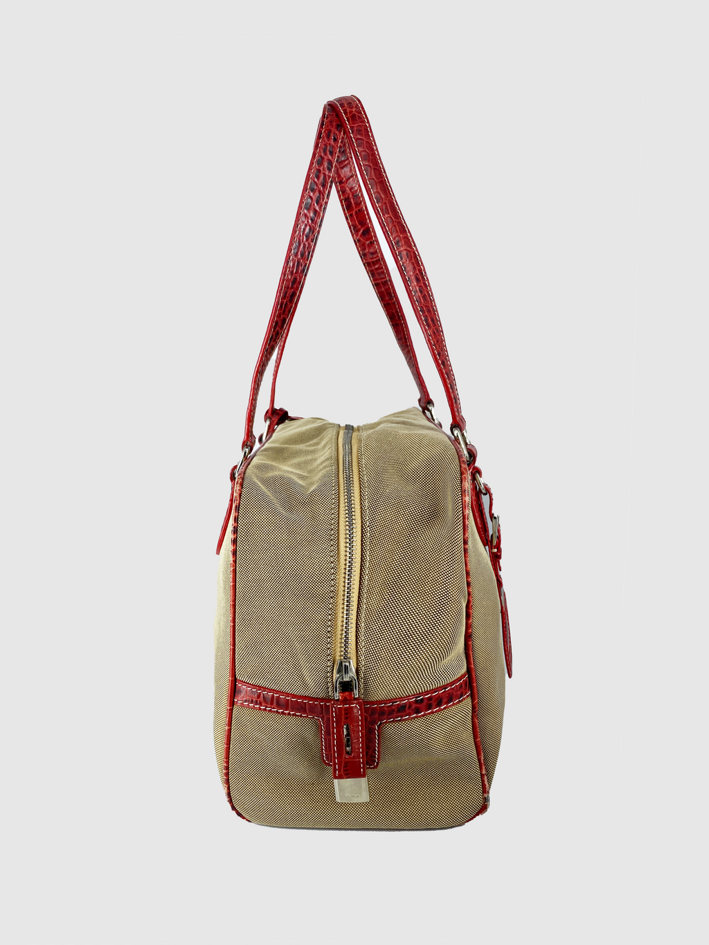 Prada Beige Canapa Logo Canvas Shoulder Bag Red