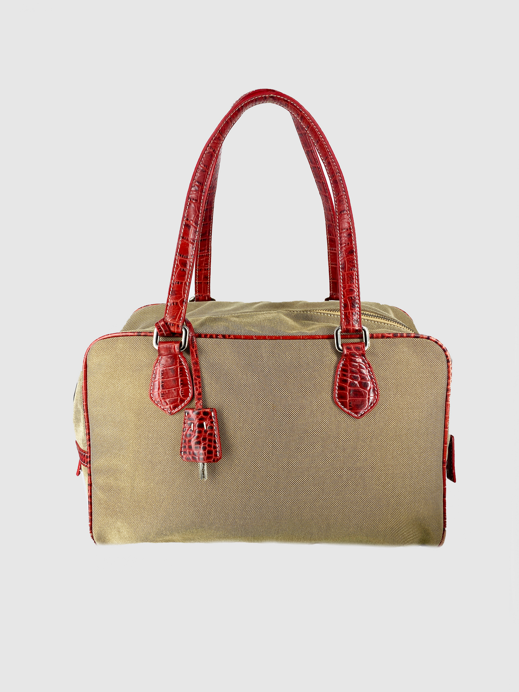 Prada Beige Canapa Logo Canvas Shoulder Bag Red
