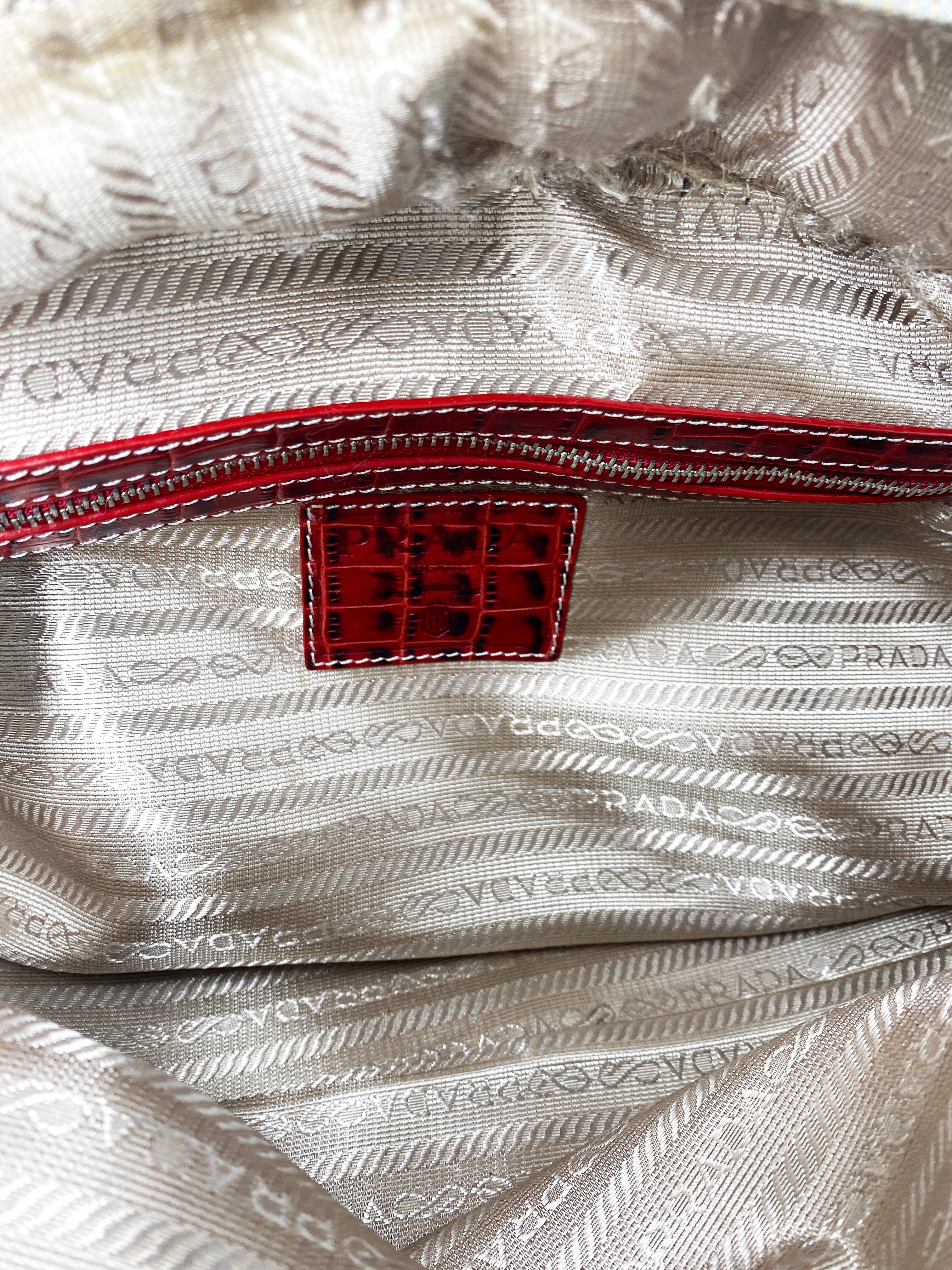 Prada Beige Canapa Logo Canvas Shoulder Bag Red
