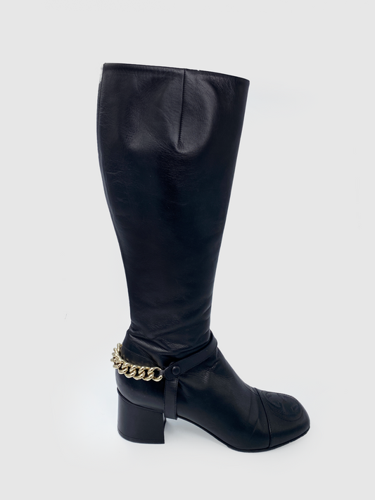 Leather Knee High Boots - Size 38