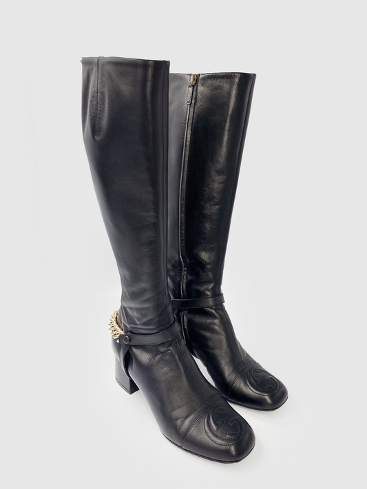 Leather Knee High Boots - Size 38