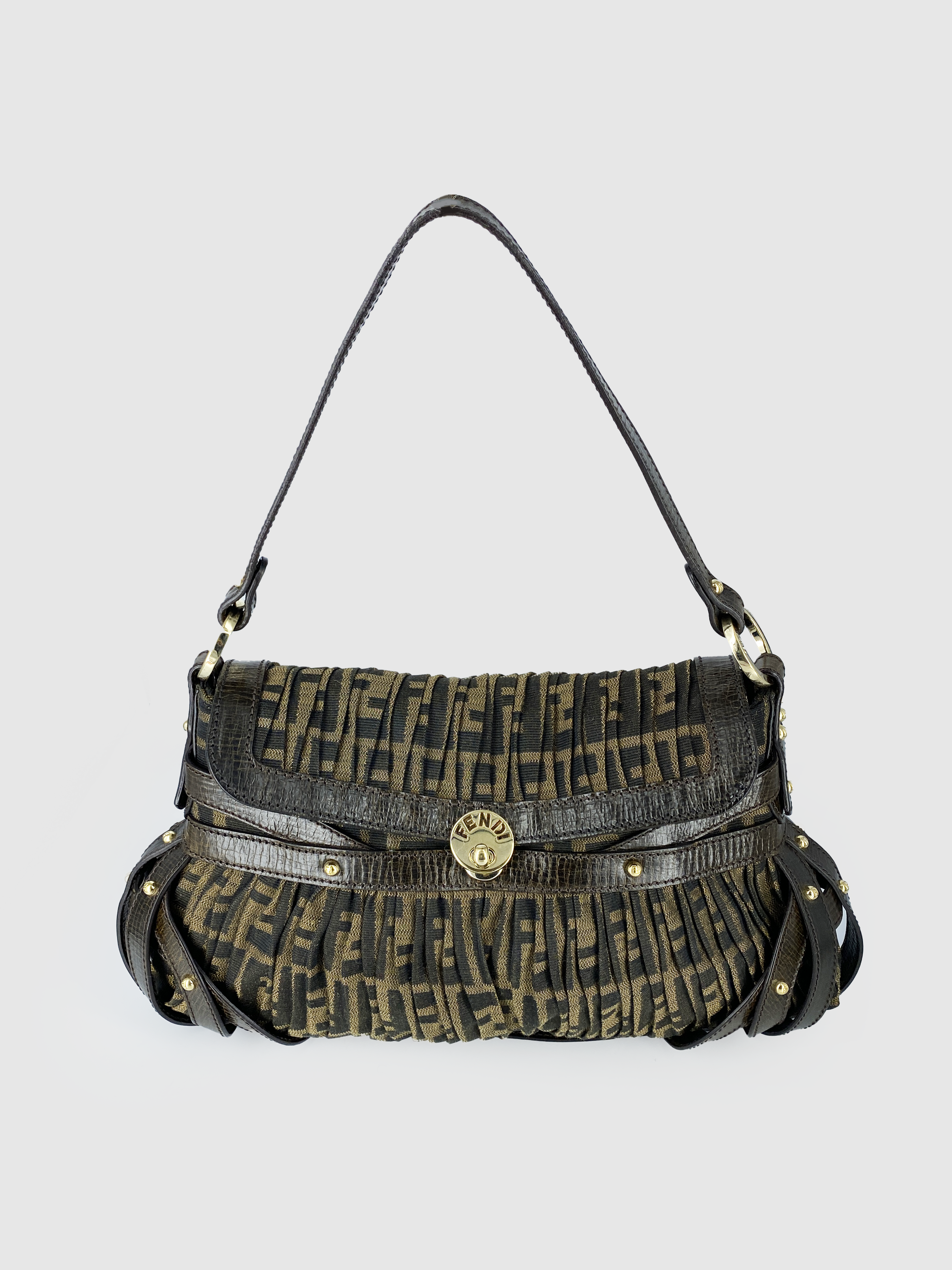 Fendi Zucca Pleated Shoulder Bag