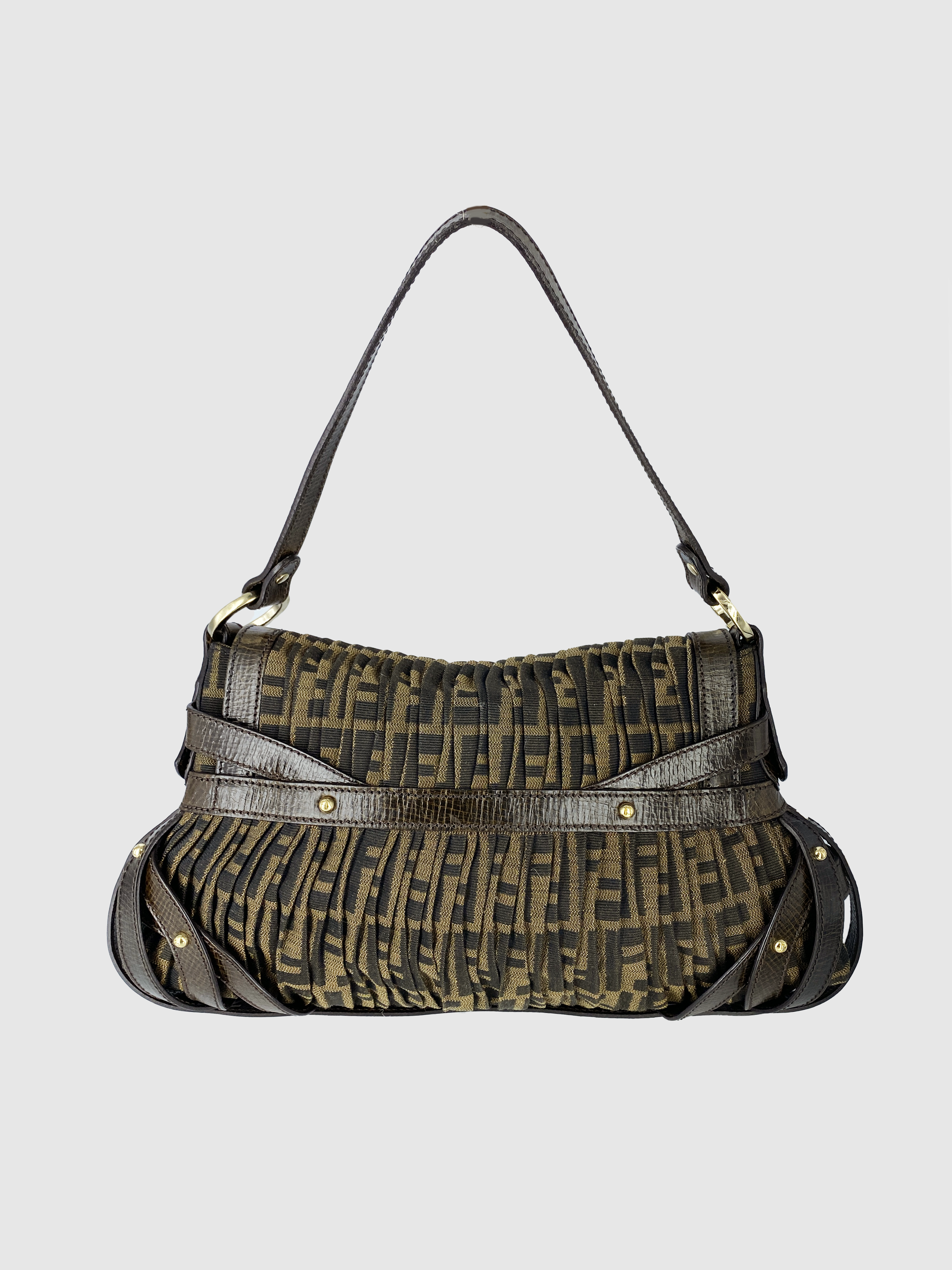 Fendi Zucca Pleated Shoulder Bag