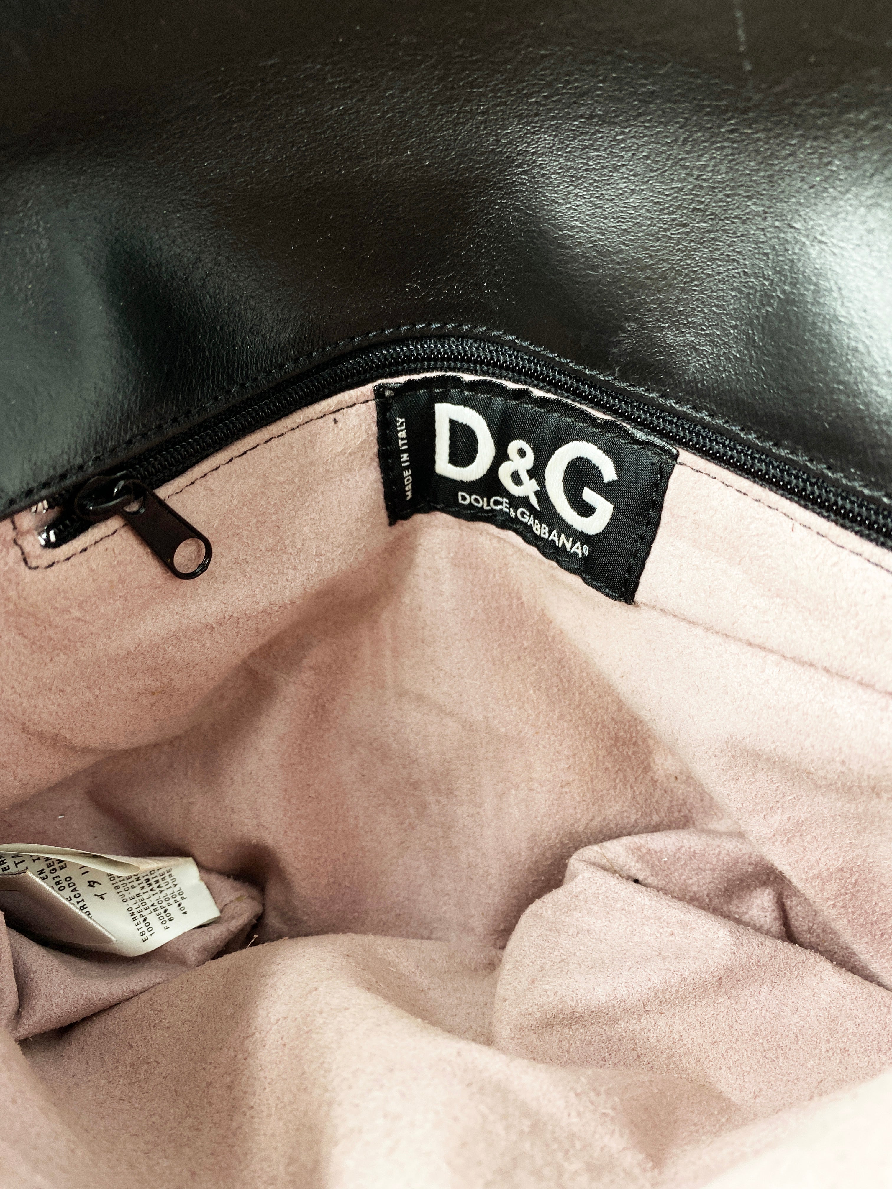 D&G Black with Flower Print Leather Shoulder Bag