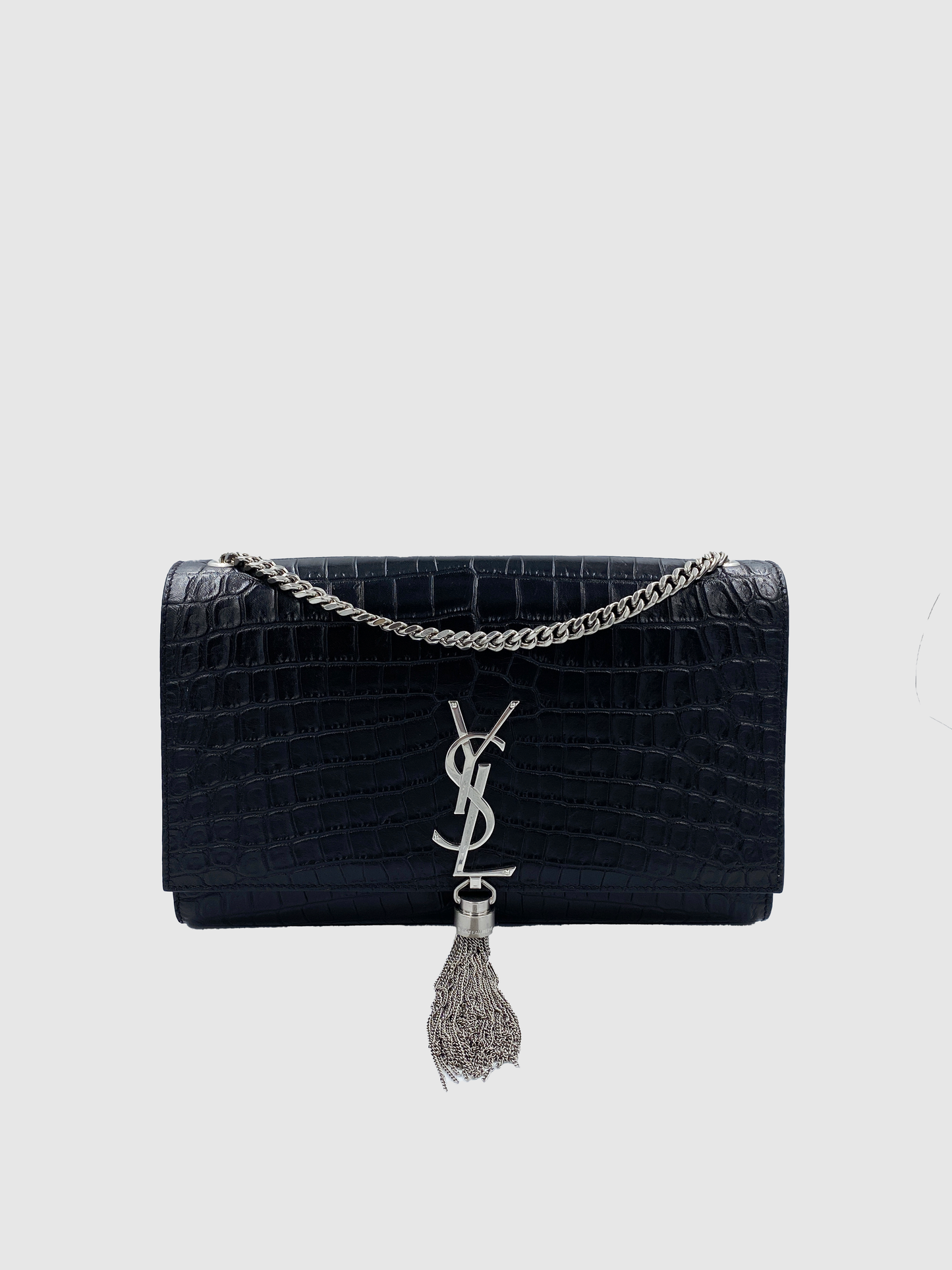 Saint Laurent Kate Croc-Embossed Leather Crossbody Chain  Bag