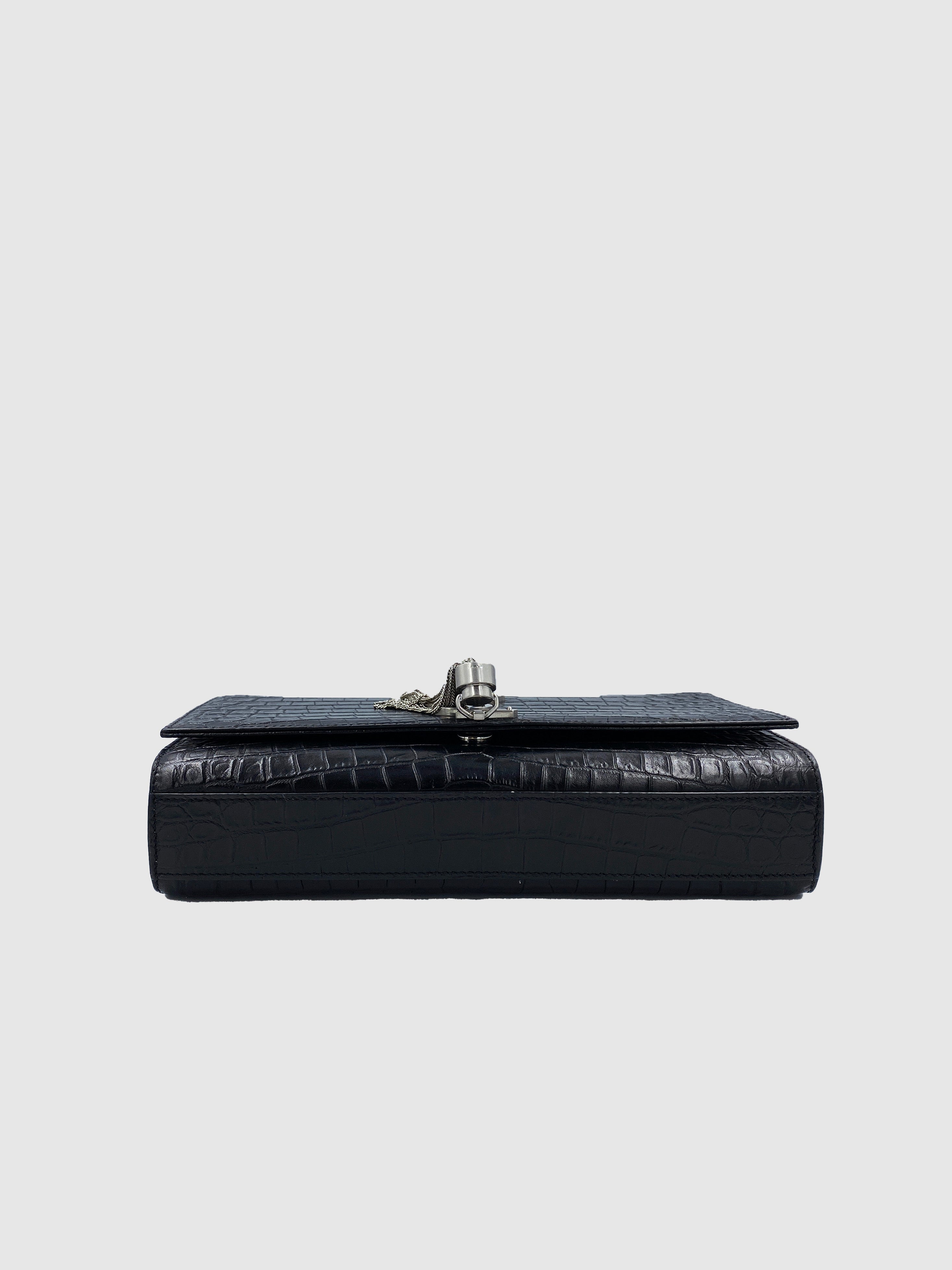 Saint Laurent Kate Croc-Embossed Leather Crossbody Chain  Bag