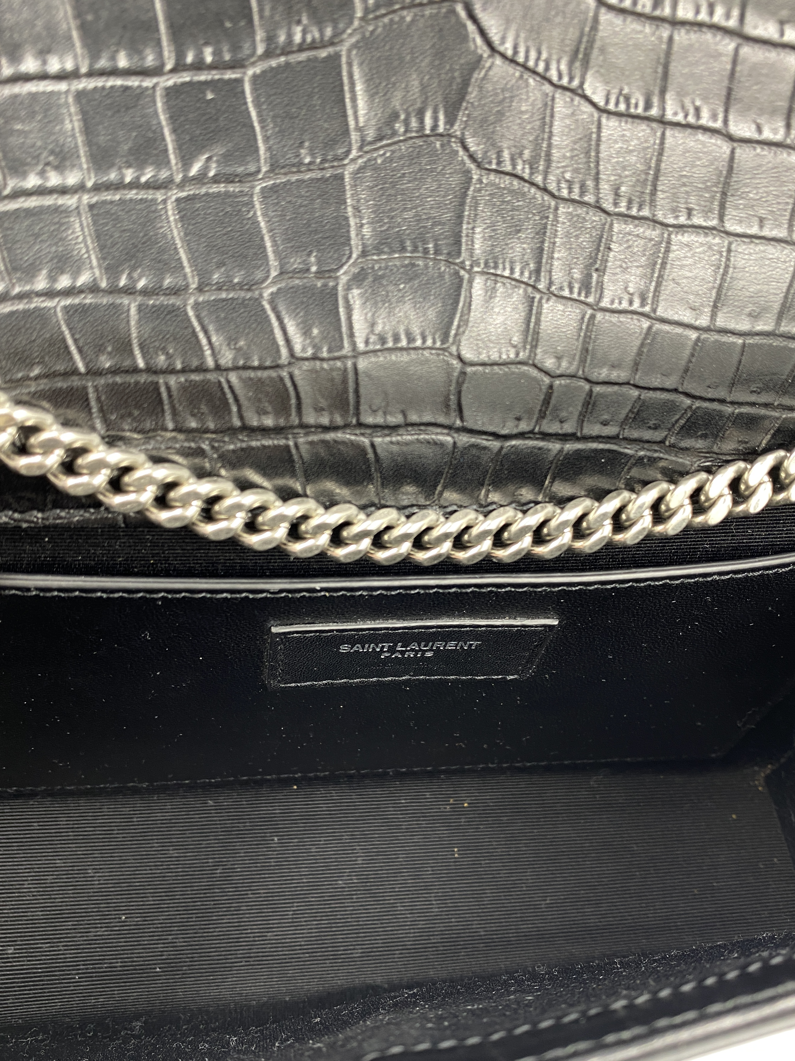 Saint Laurent Kate Croc-Embossed Leather Crossbody Chain  Bag