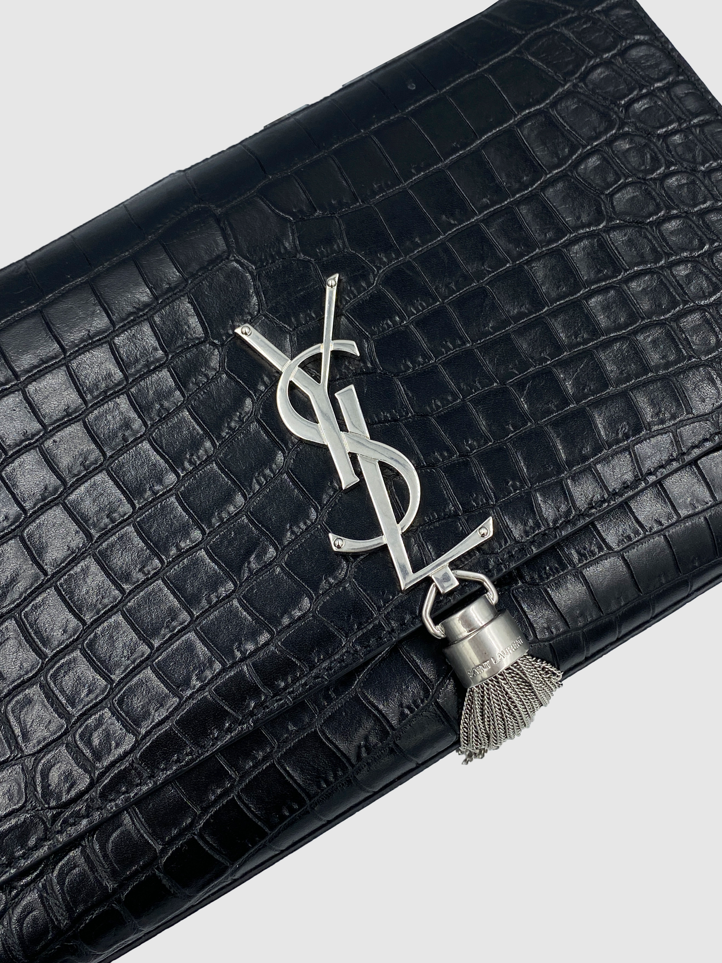 Saint Laurent Kate Croc-Embossed Leather Crossbody Chain  Bag
