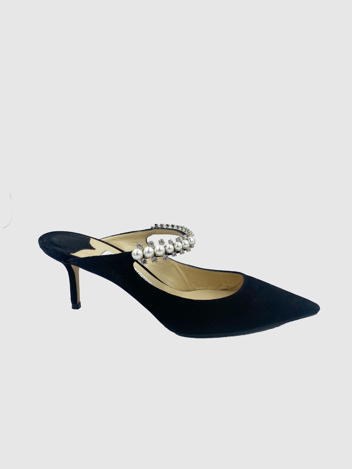 Jimmy Choo Black Suede Pearl Mule - Size 39.5