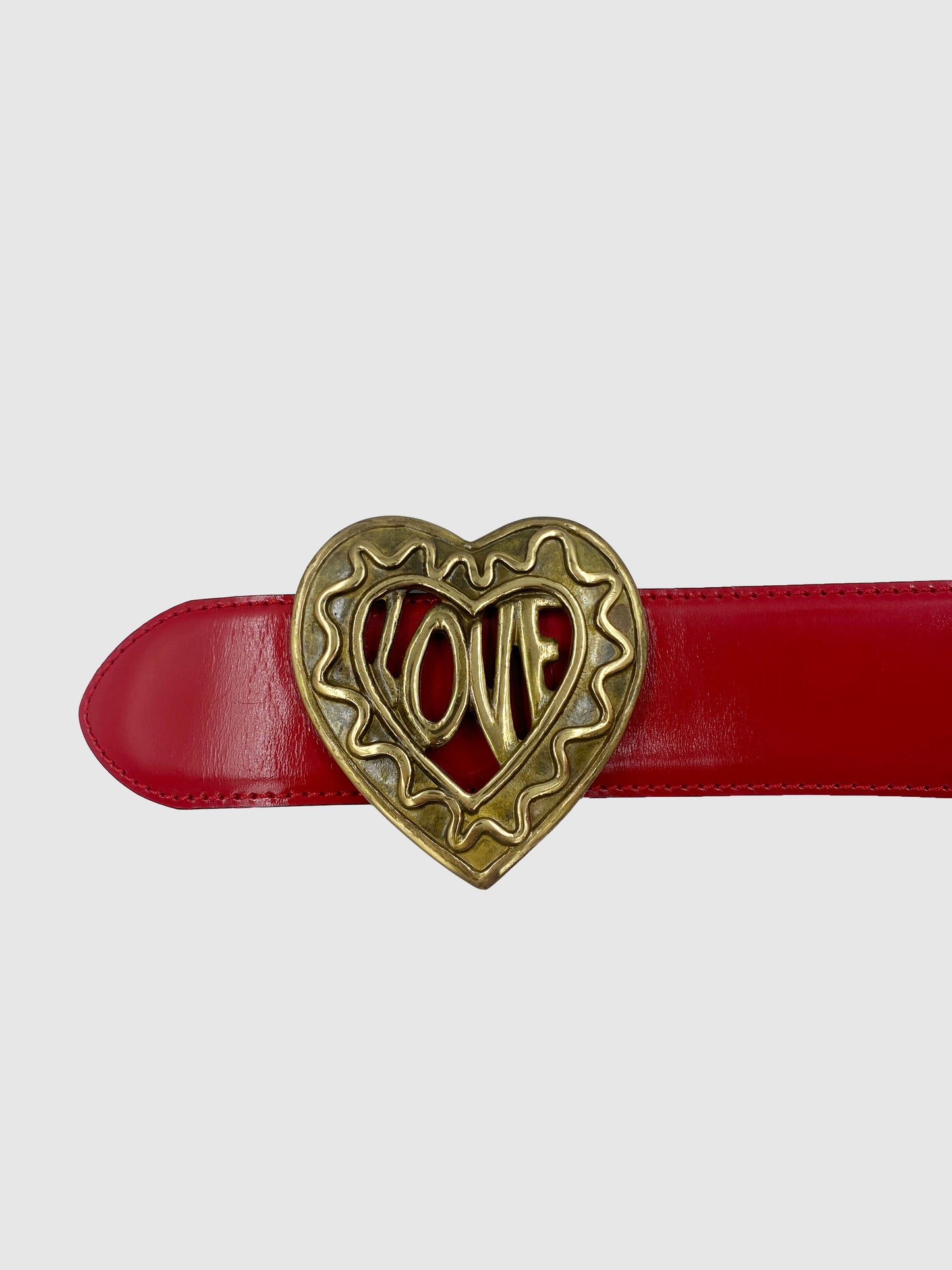 Moschino Red Leather w/ Heart Shape Buckle Belt - Size 44