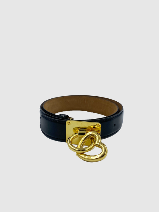 Leather Belt with Heart Shape Buckle