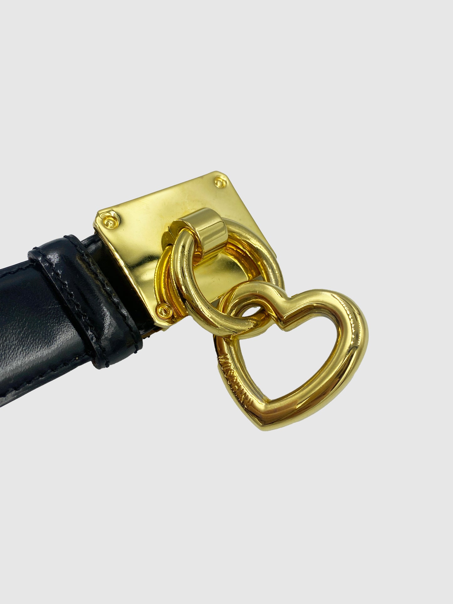 Moschino Black Leather w/ Heart Shape Buckle Belt