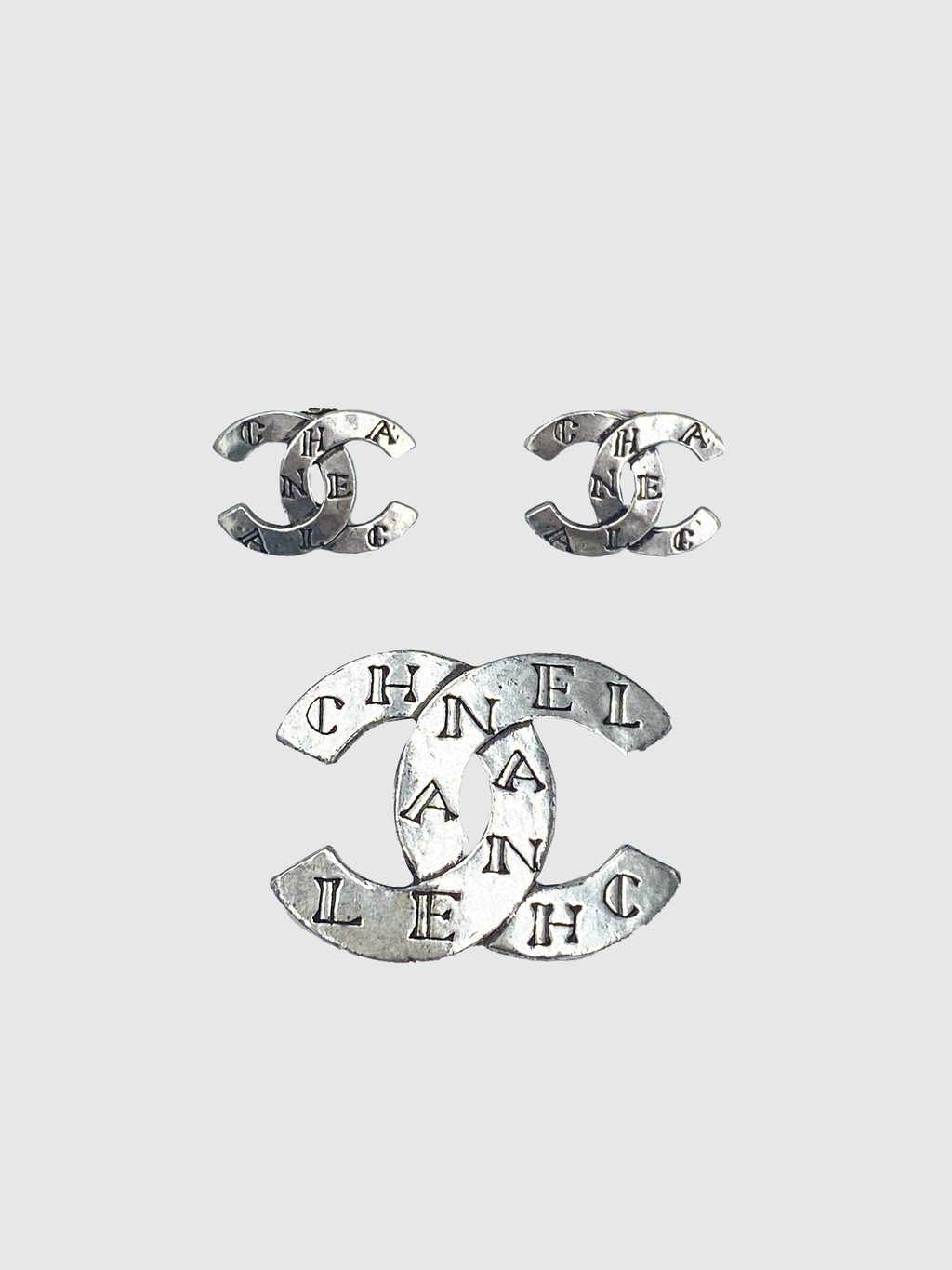Silver-Tone Interlocking Logo with Letter Earring & Brooch Set