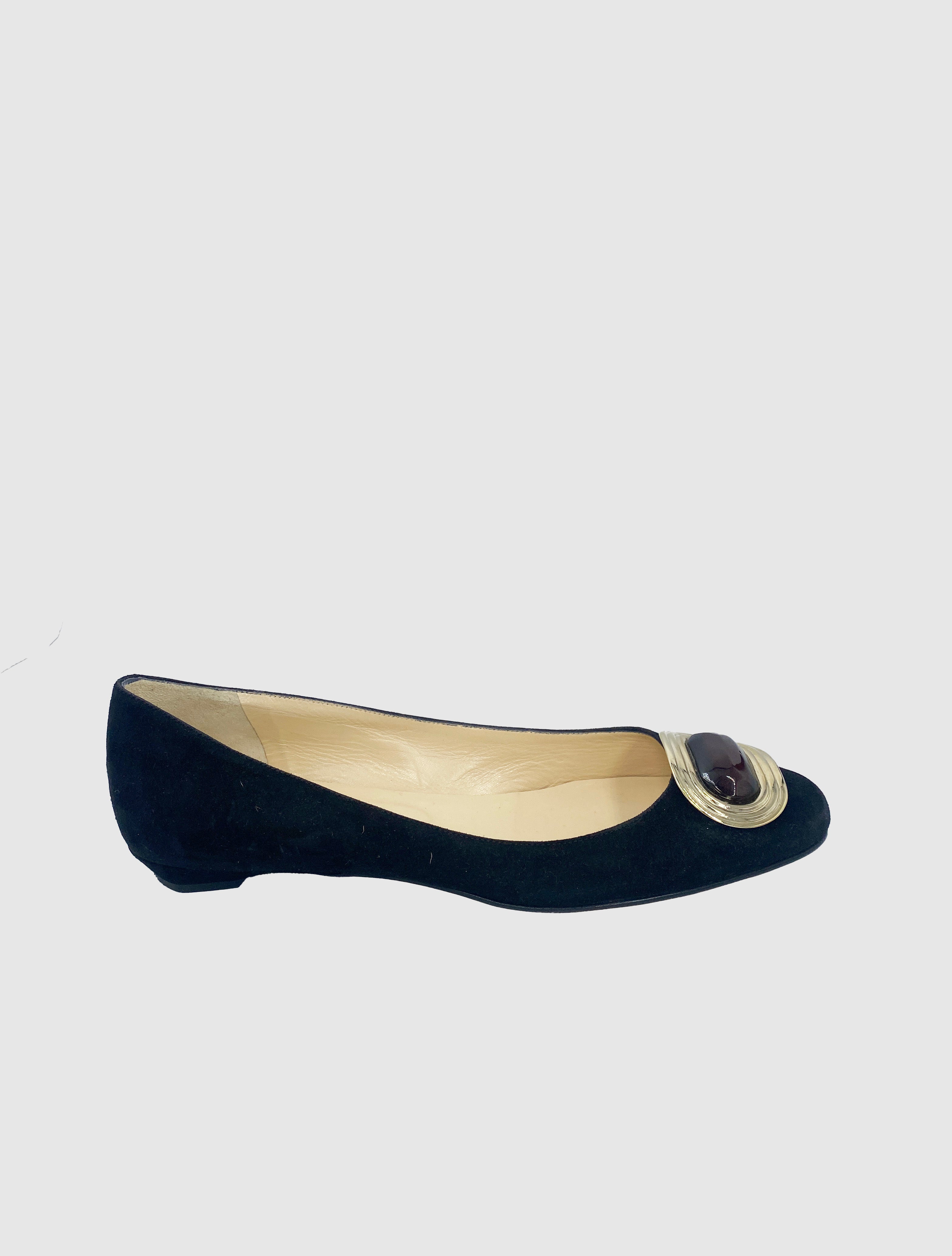 Jimmy Choo Black Suede Ballerina Flat - Size 40
