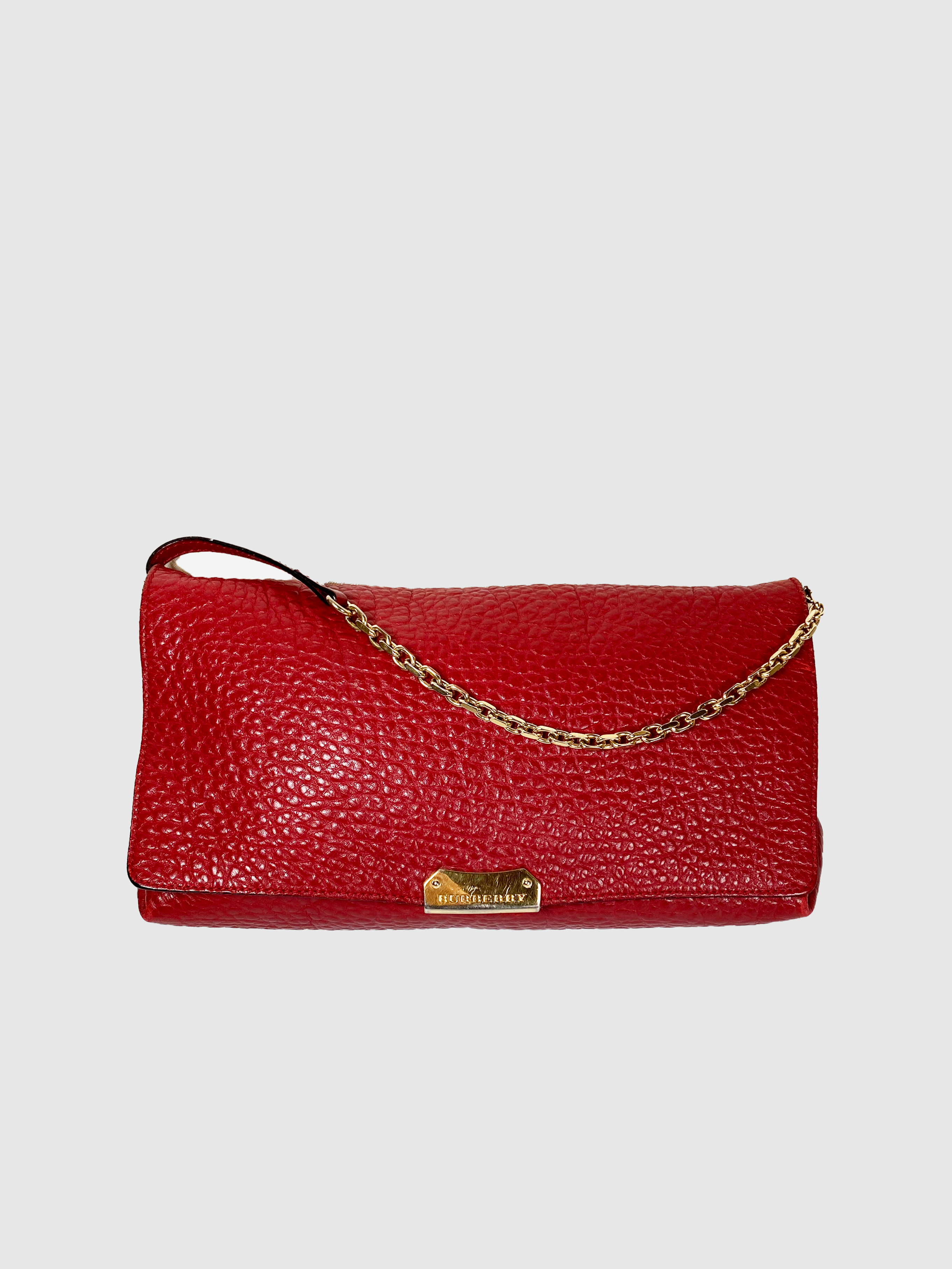 Burberry Red Pebbled Leather Shoulder Bag