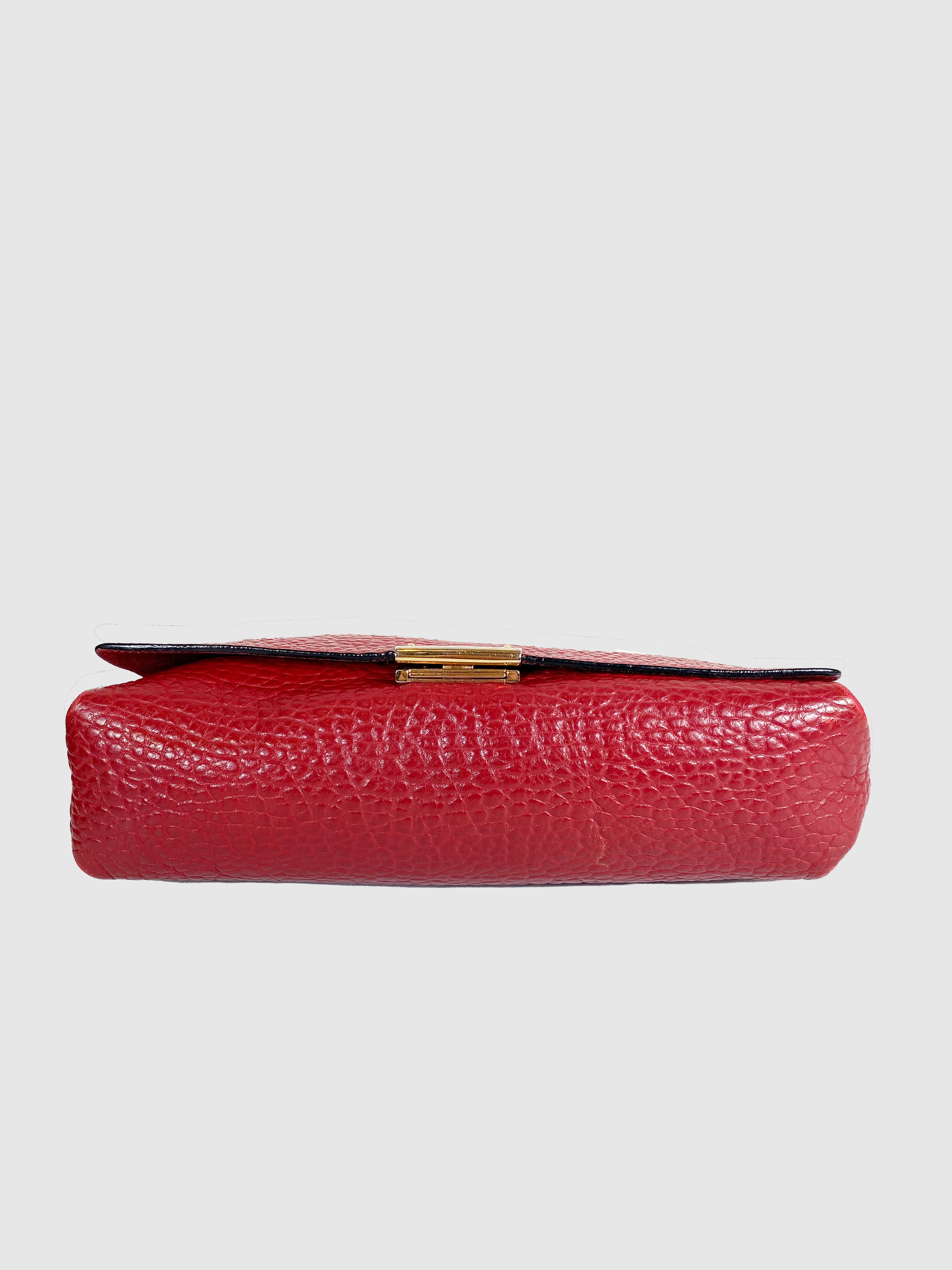 Burberry Red Pebbled Leather Shoulder Bag
