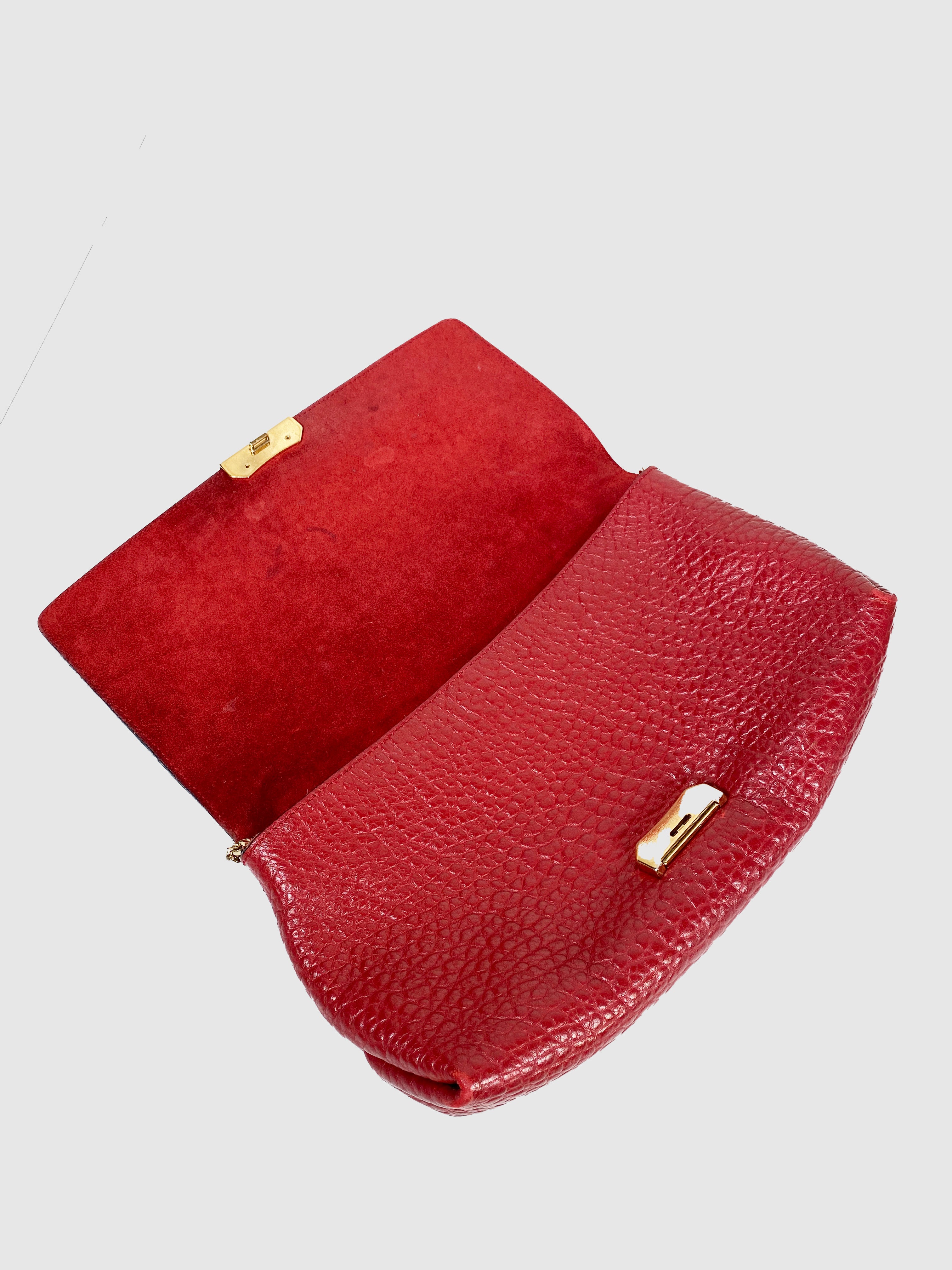 Burberry Red Pebbled Leather Shoulder Bag