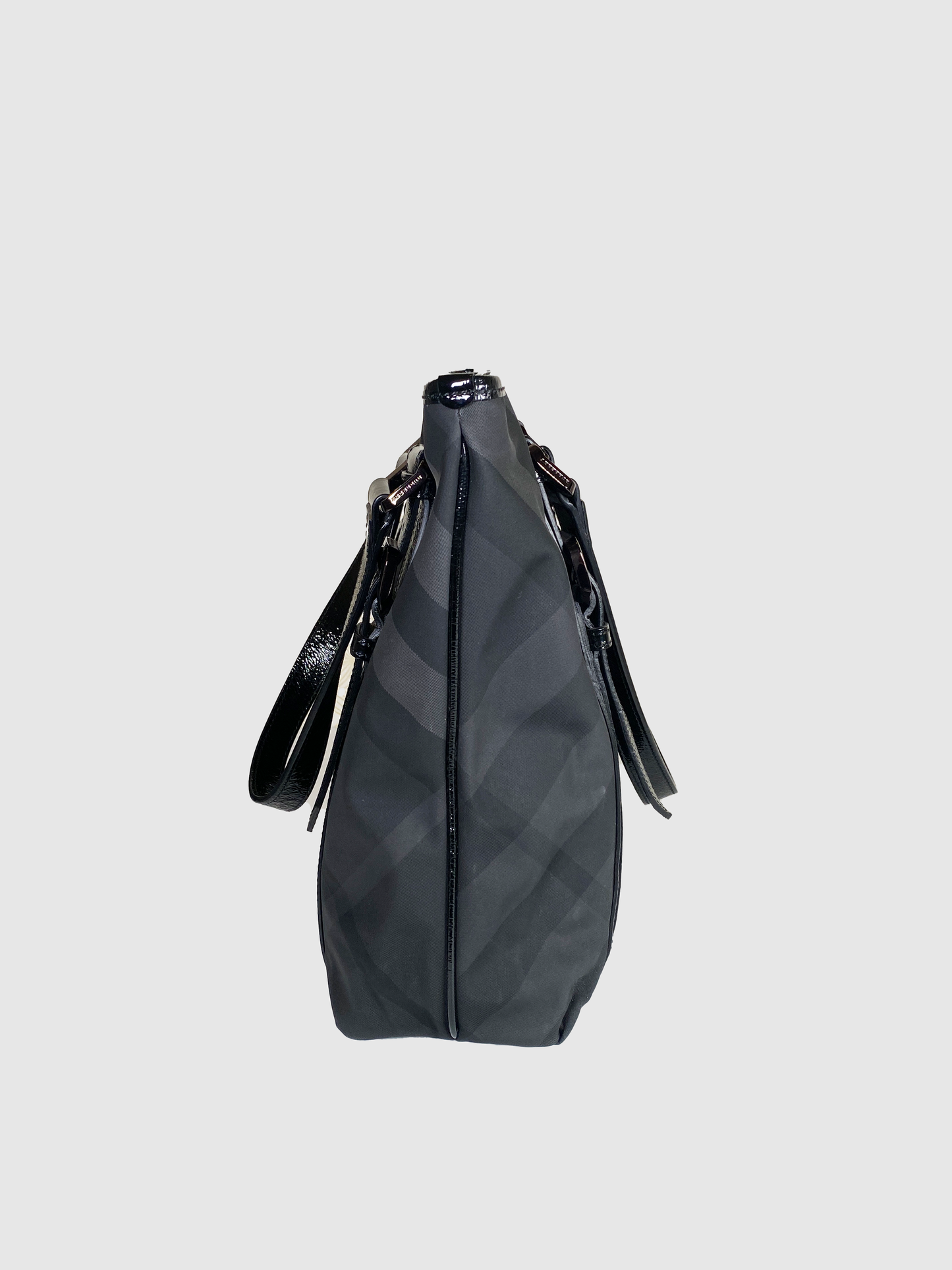 Burberry Black Beat Check Nylon And Patent Leather Lowry Tote