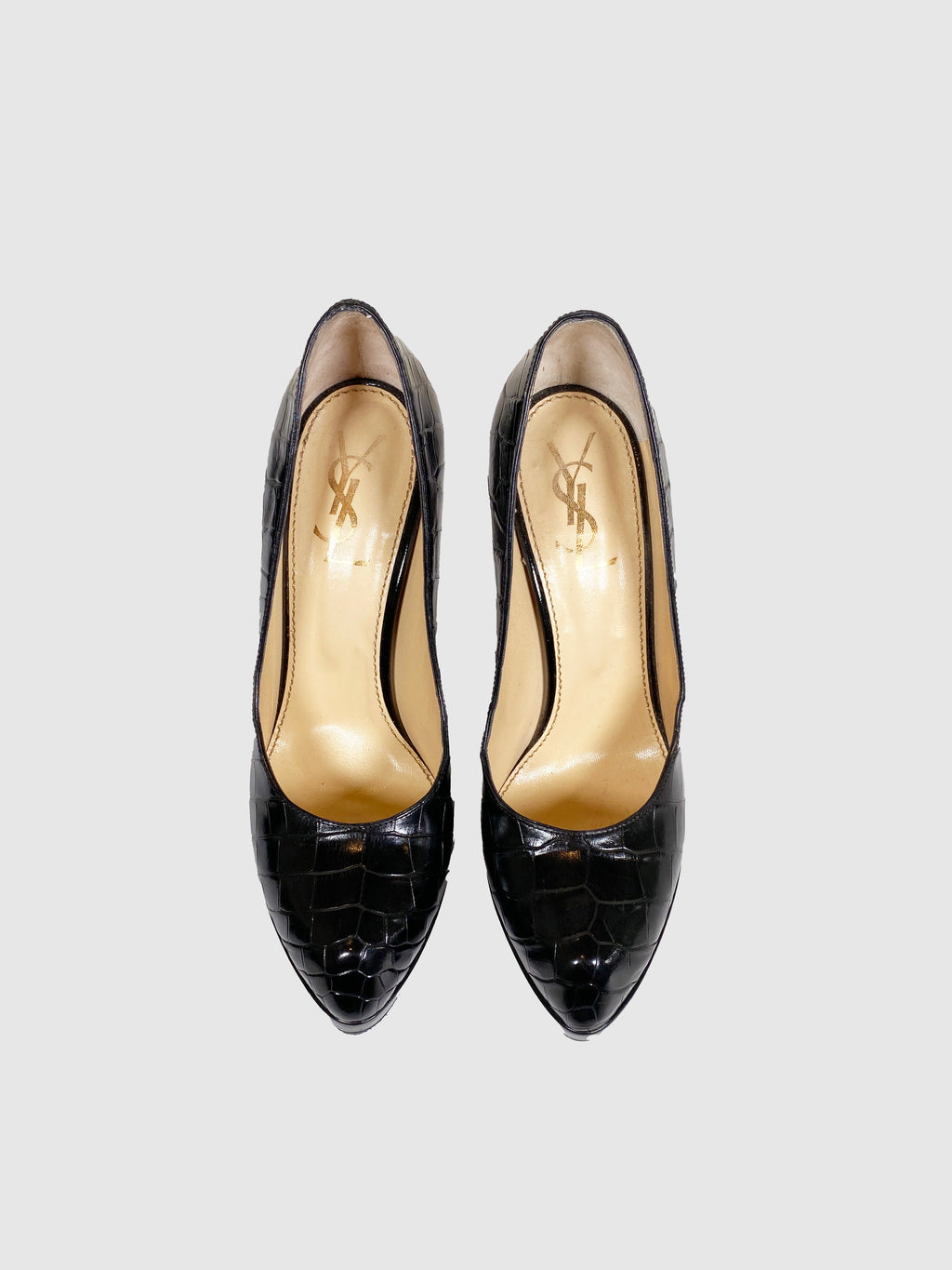 Croc Embossed Leather Platform Pumps - Size 39