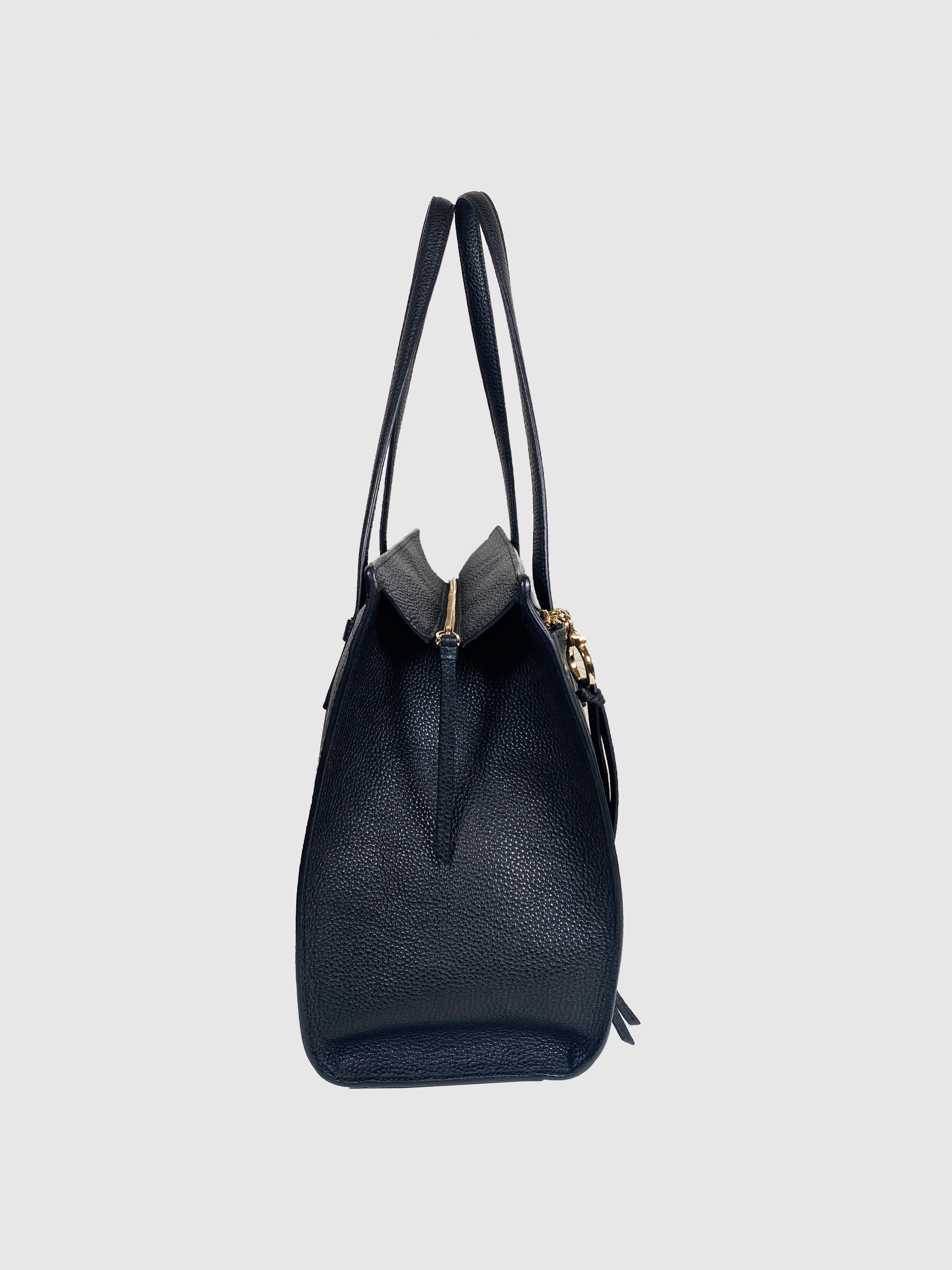 Salvatore Ferragamo Black Pebbled Leather Double Handle Bag