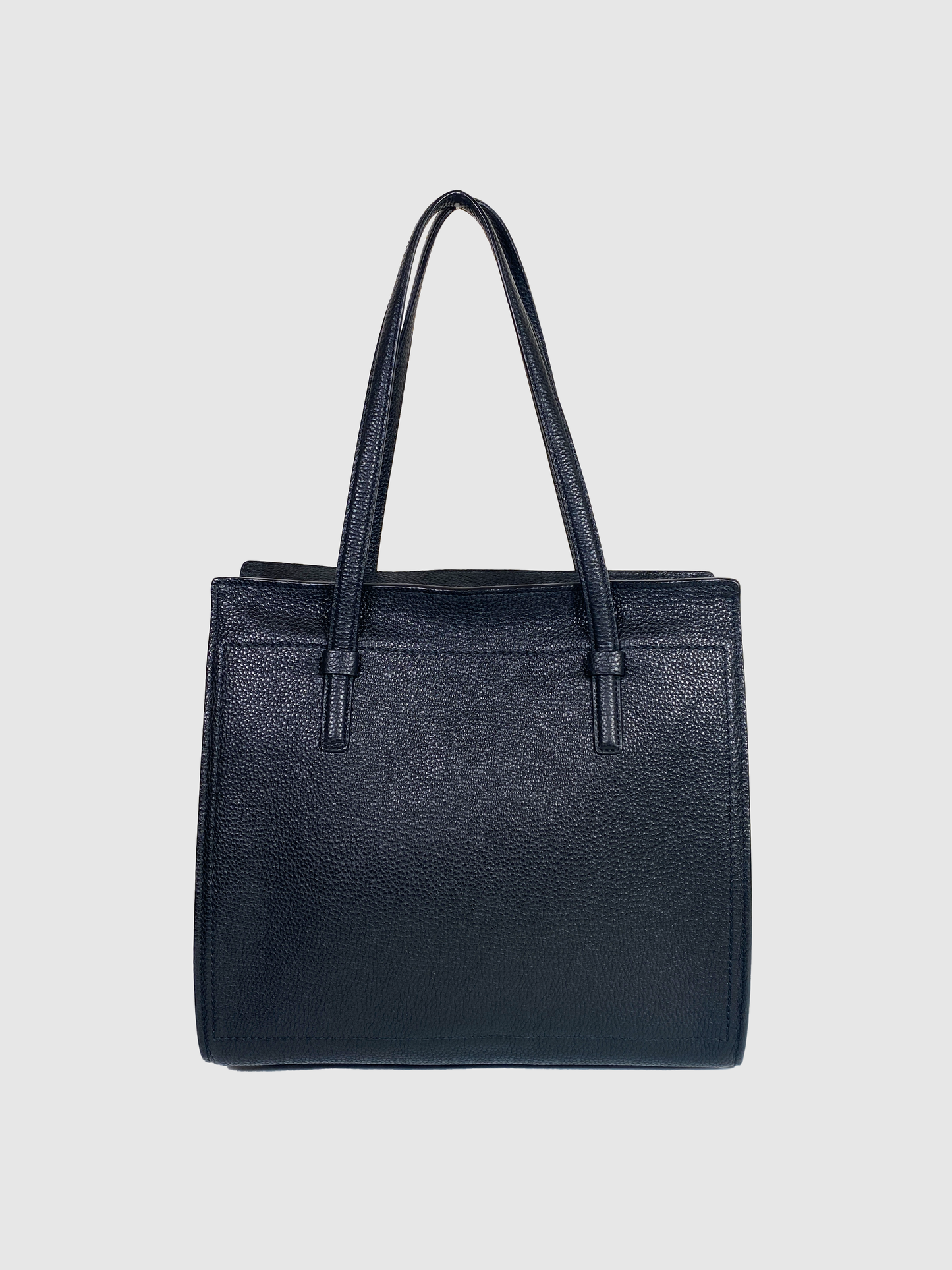 Salvatore Ferragamo Black Pebbled Leather Double Handle Bag