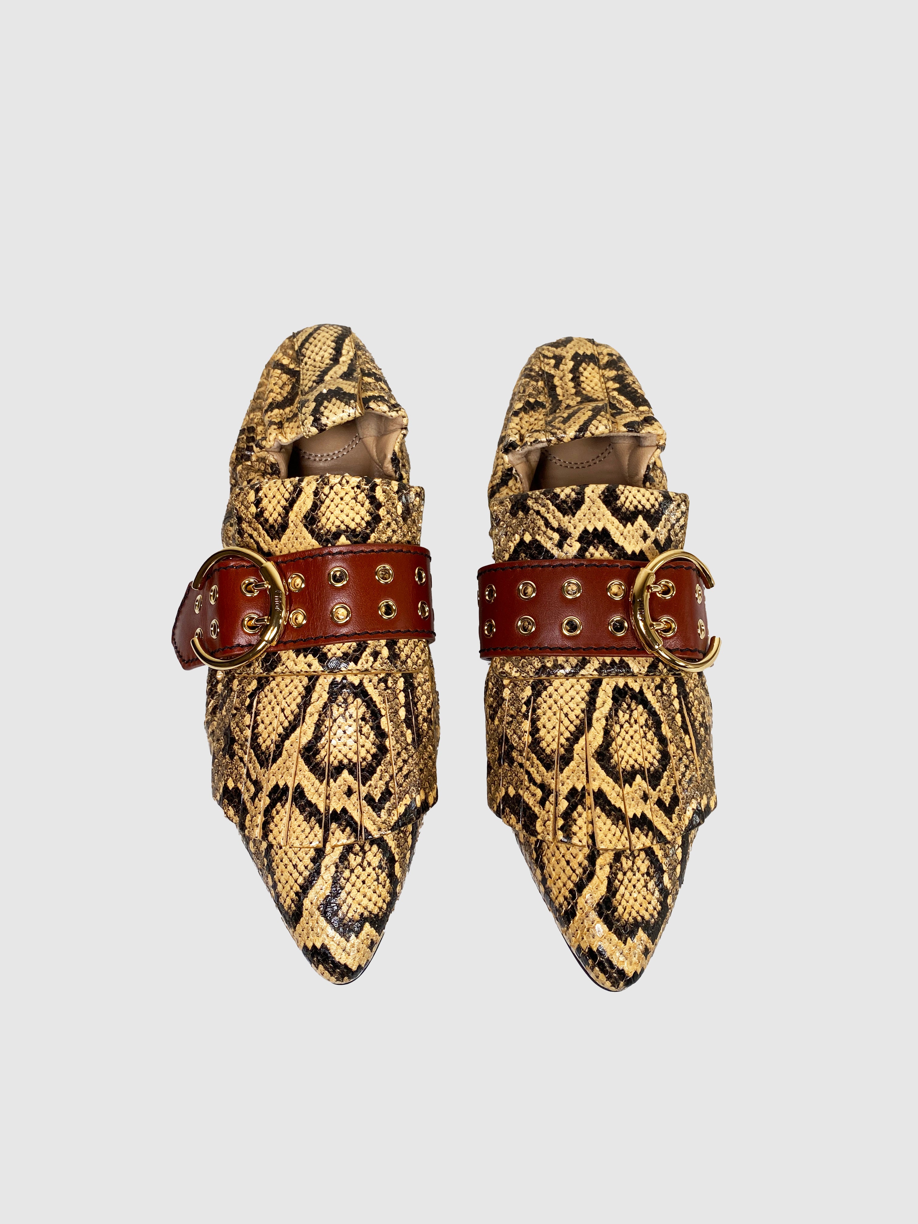 Chloe Roy Snake-Effect Leather Loafers - Size 39