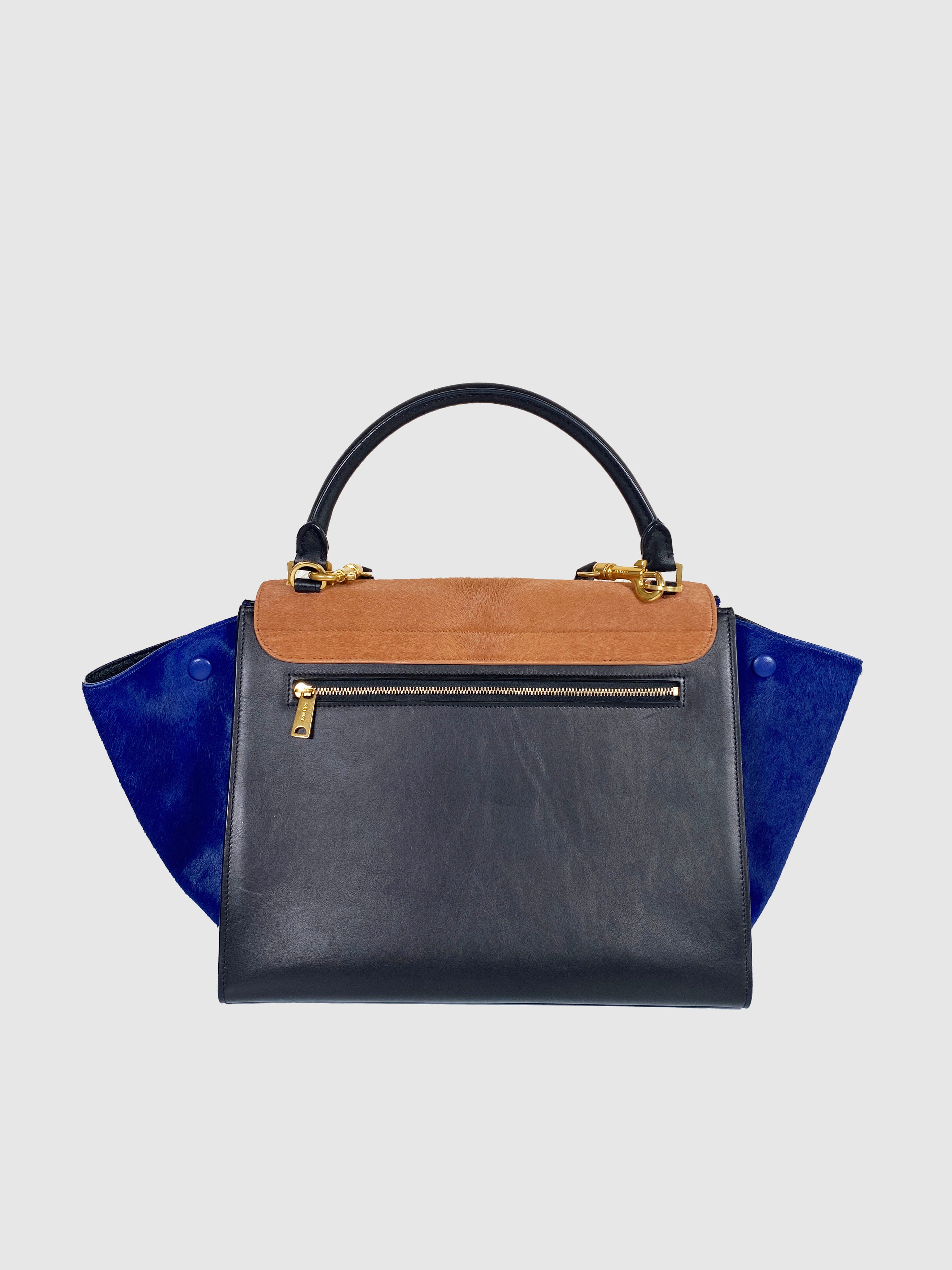 Celine Tri Color Leather and Suede Medium Trapeze Top Handle Bag
