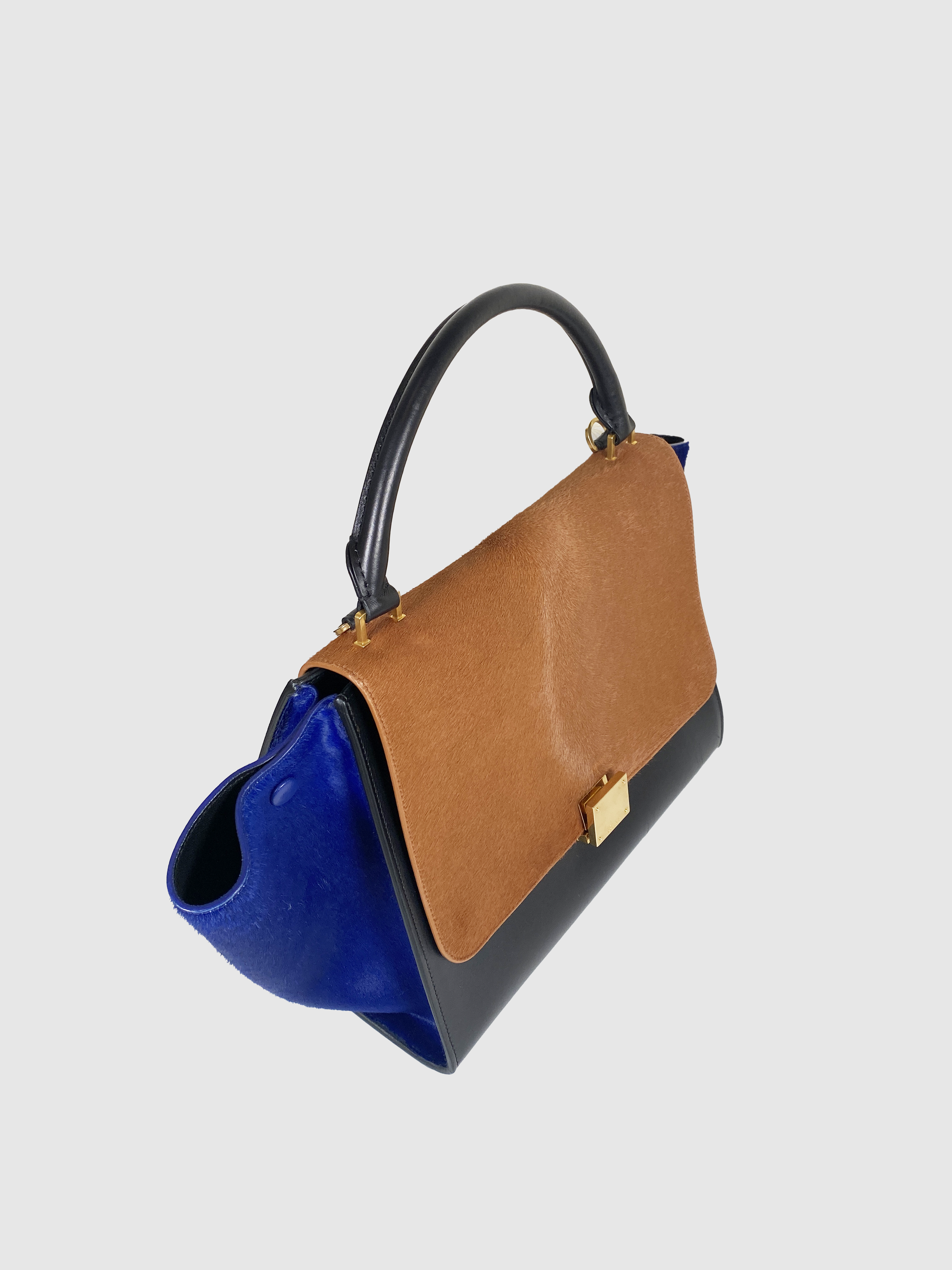 Celine Tri Color Leather and Suede Medium Trapeze Top Handle Bag