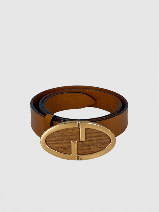 Wooden Buckle Leather Belt