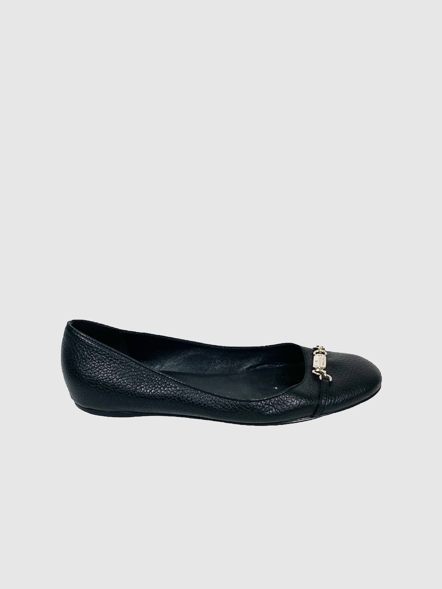Gucci Black Pebbled Leather Flats - Size 40.5
