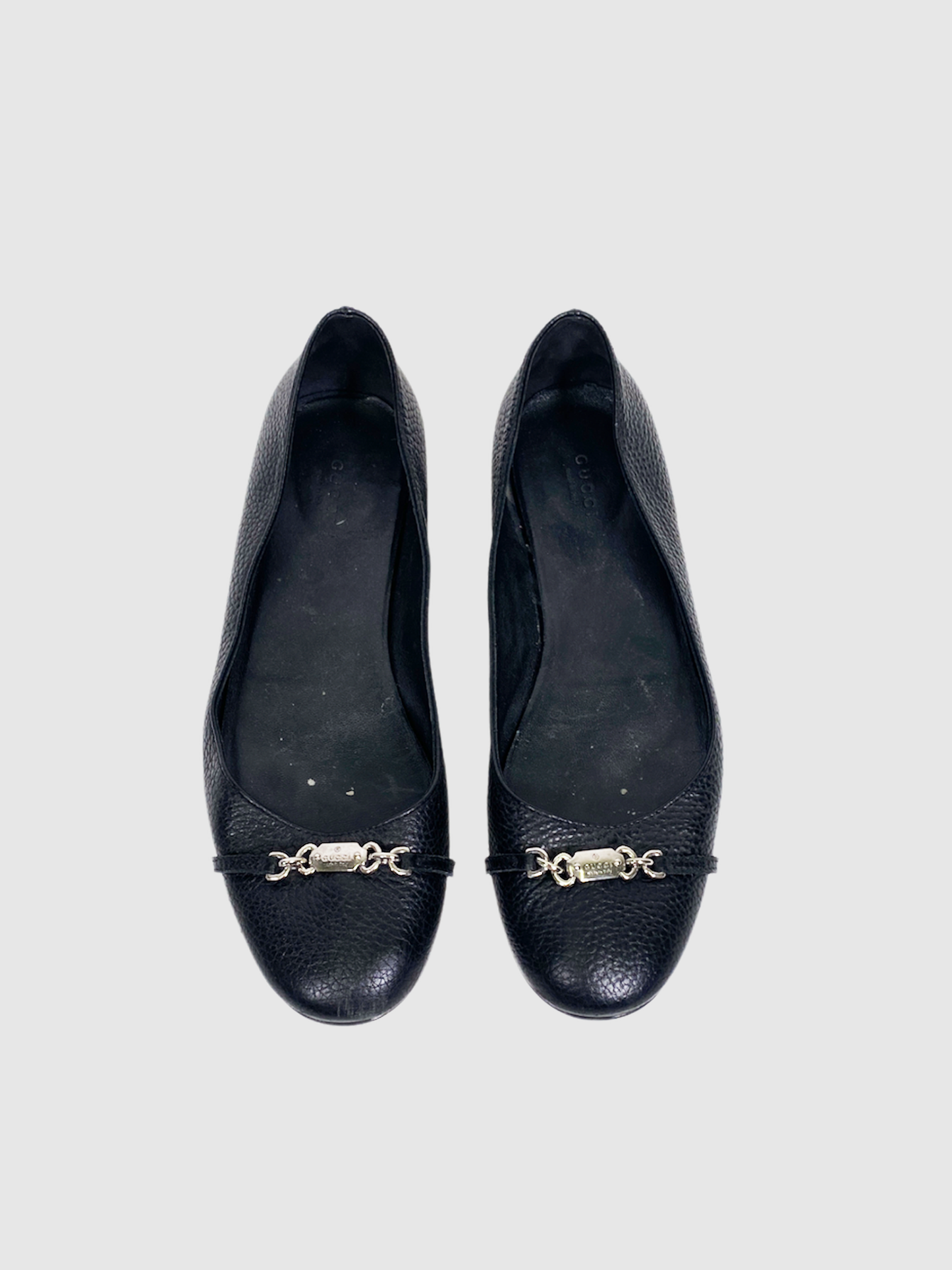 Gucci Black Pebbled Leather Flats - Size 40.5