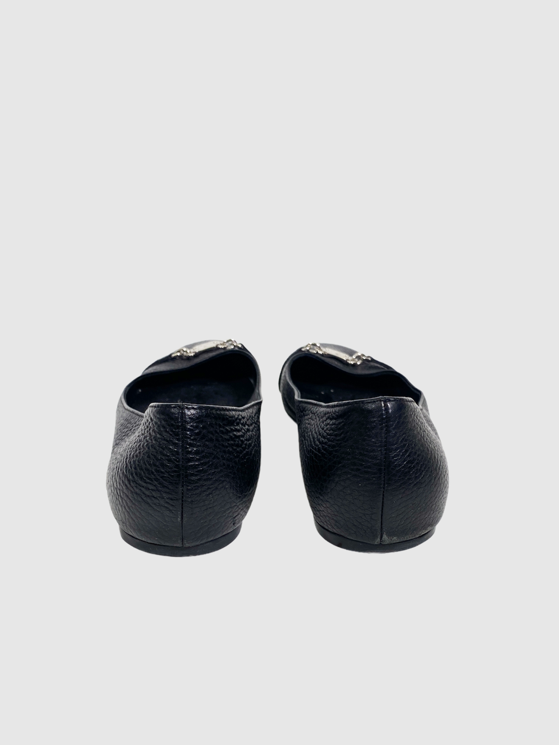 Pebbled Leather Ballerina Flats - Size 40.5