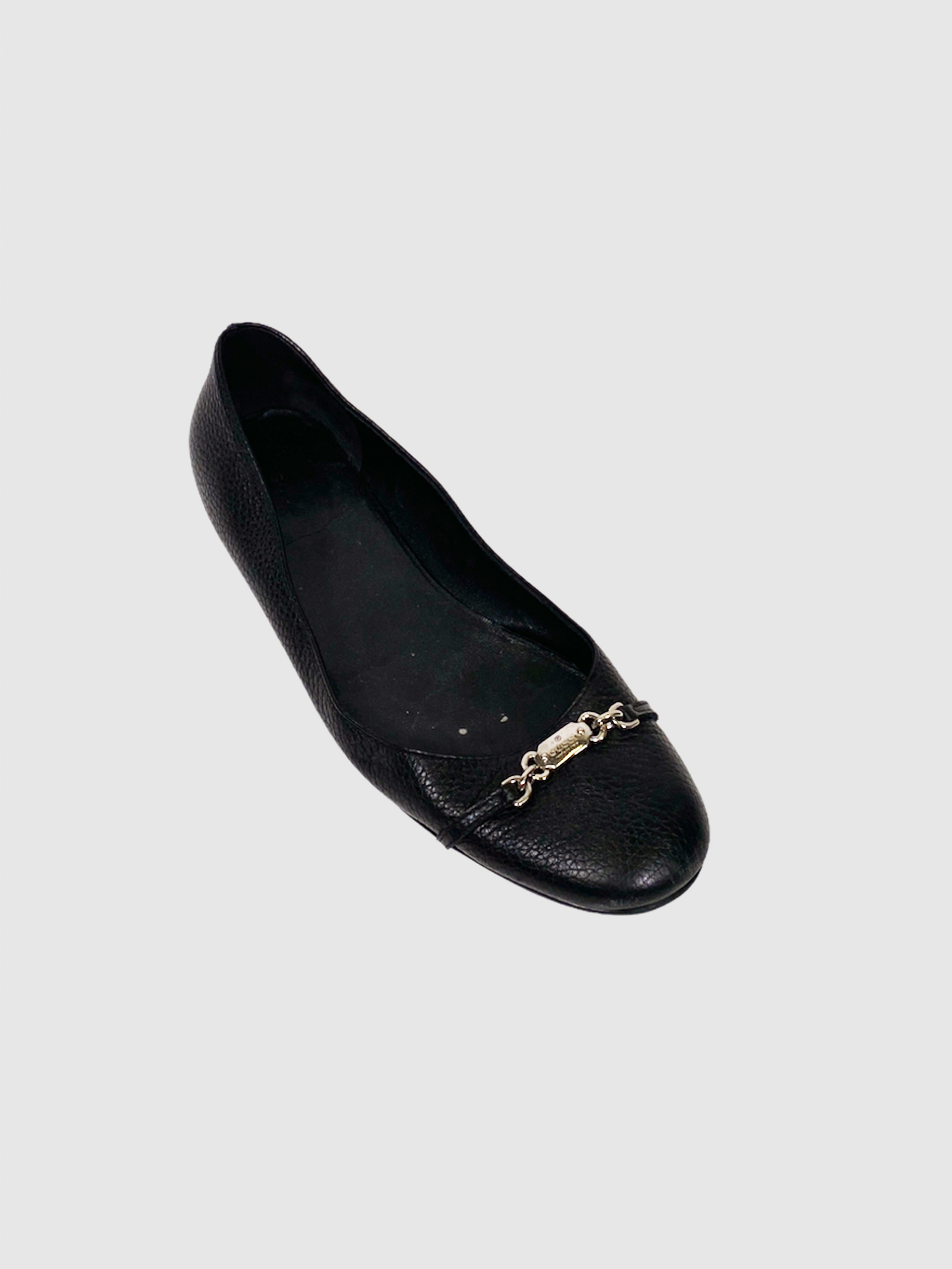 Pebbled Leather Ballerina Flats - Size 40.5