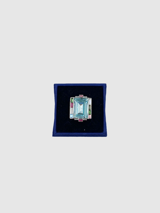 Swarovski Blue Crystal Cocktail Ring - Size 7