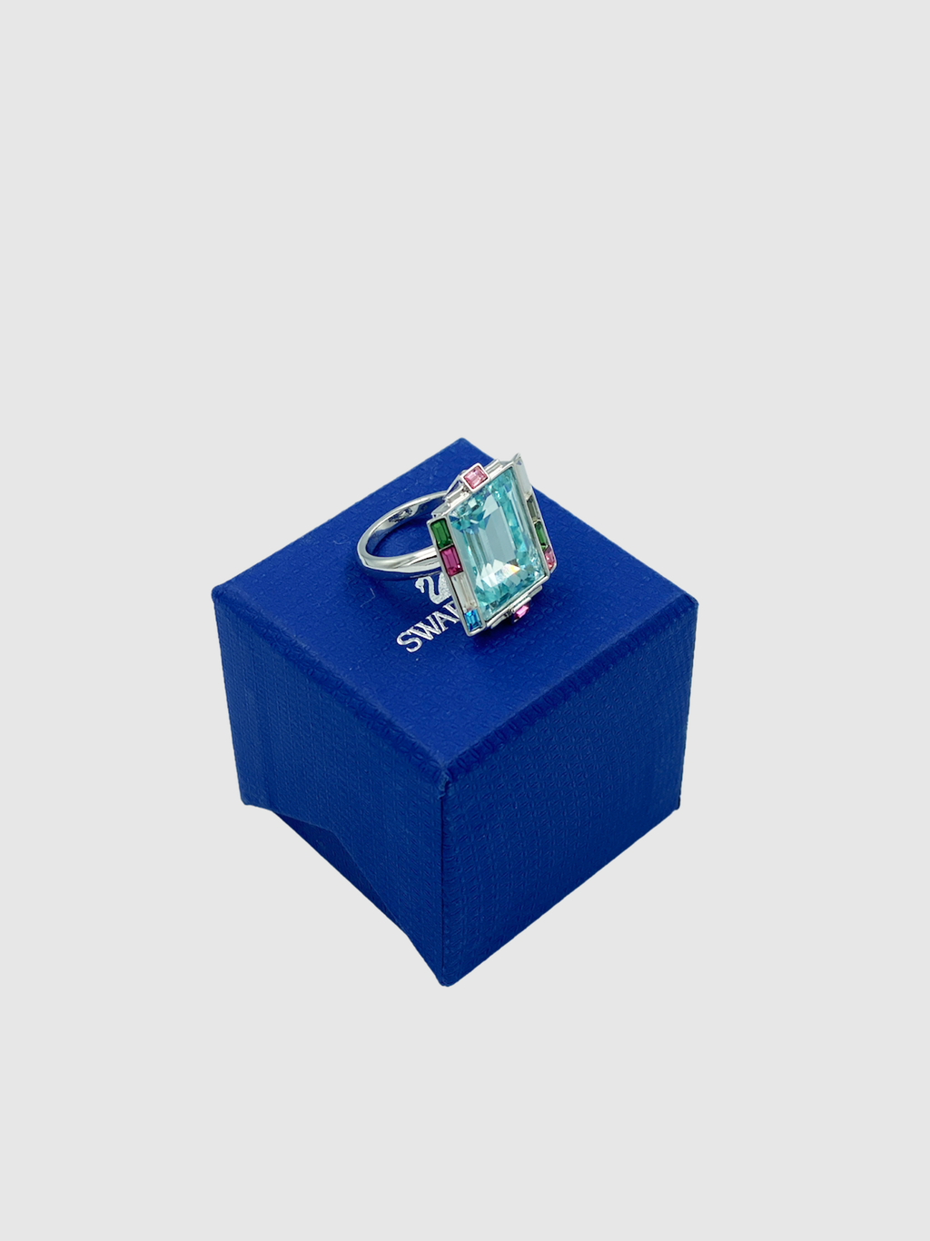 Swarovski Blue Crystal Cocktail Ring - Size 7