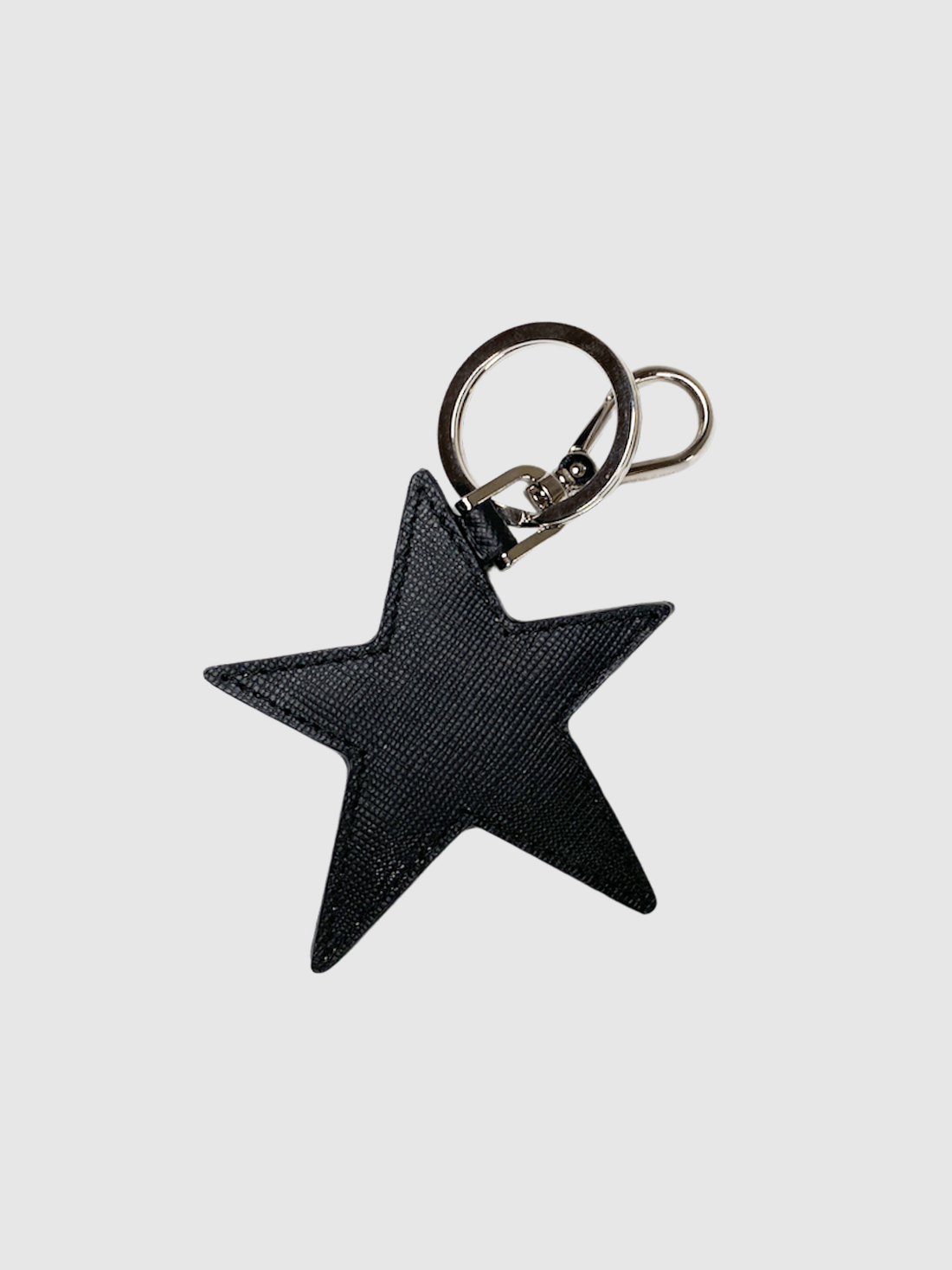 Prada Black Leather Star Studded Keychain