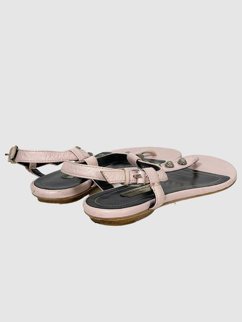 Balenciaga Leather Studded Accents T-Strap Sandals - Size 36