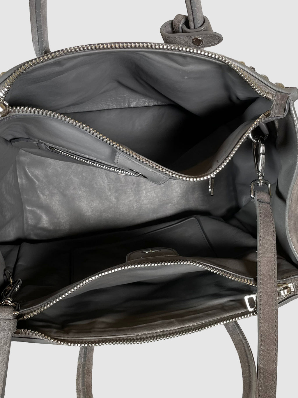 Prada Scamosciato Suede Studded Crystal Twin Pocket Tote Marmo