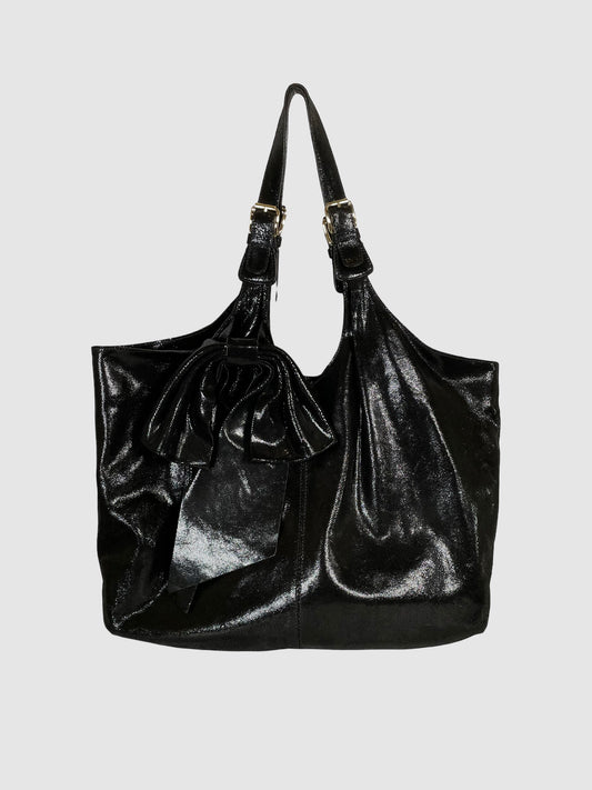 Bow-Accented Leather Hobo Bag